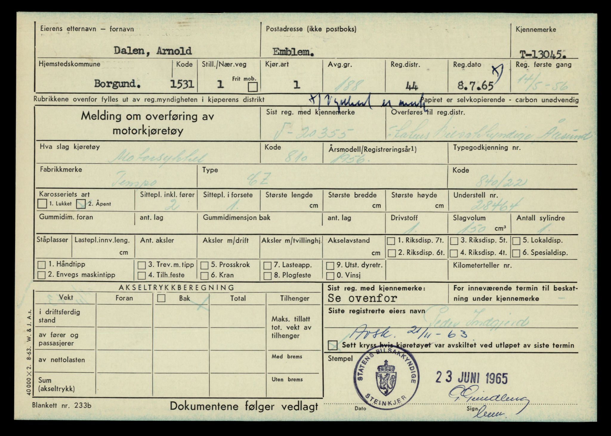 Møre og Romsdal vegkontor - Ålesund trafikkstasjon, AV/SAT-A-4099/F/Fe/L0037: Registreringskort for kjøretøy T 13031 - T 13179, 1927-1998, s. 333