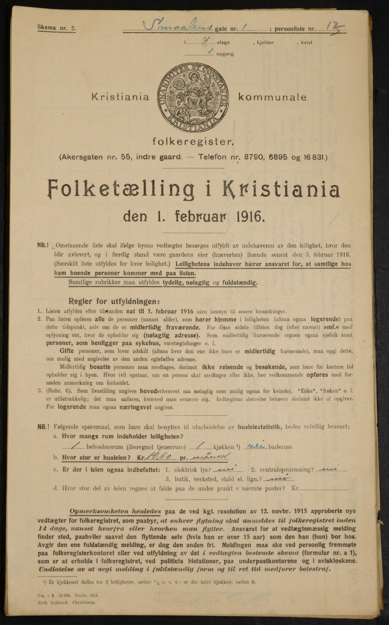 OBA, Kommunal folketelling 1.2.1916 for Kristiania, 1916, s. 100163