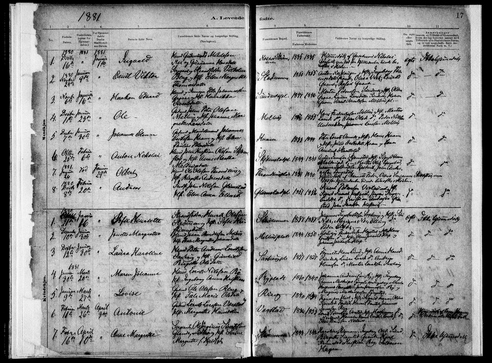 Ministerialprotokoller, klokkerbøker og fødselsregistre - Nord-Trøndelag, SAT/A-1458/730/L0285: Ministerialbok nr. 730A10, 1879-1914, s. 17