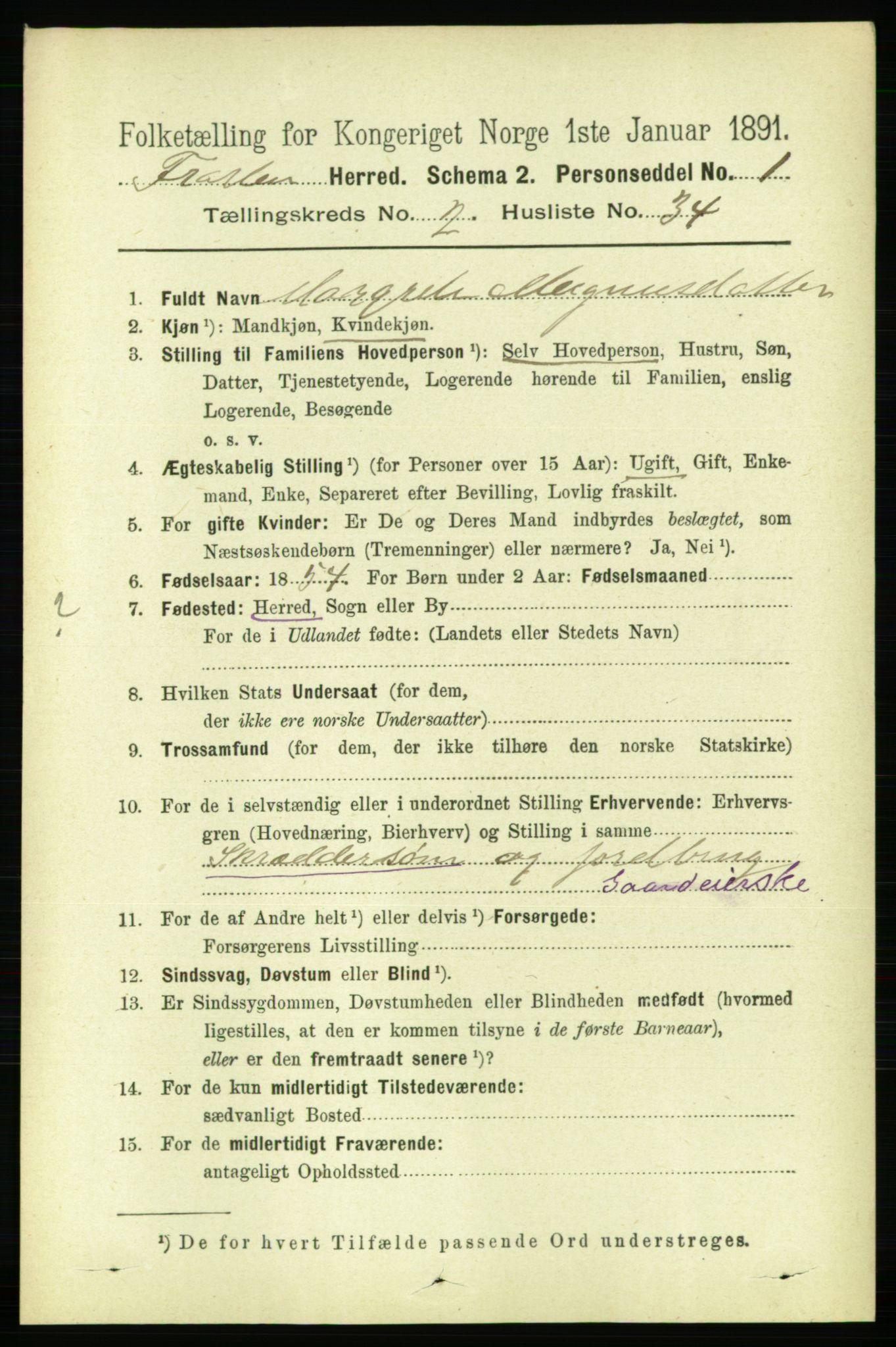 RA, Folketelling 1891 for 1717 Frosta herred, 1891, s. 1277