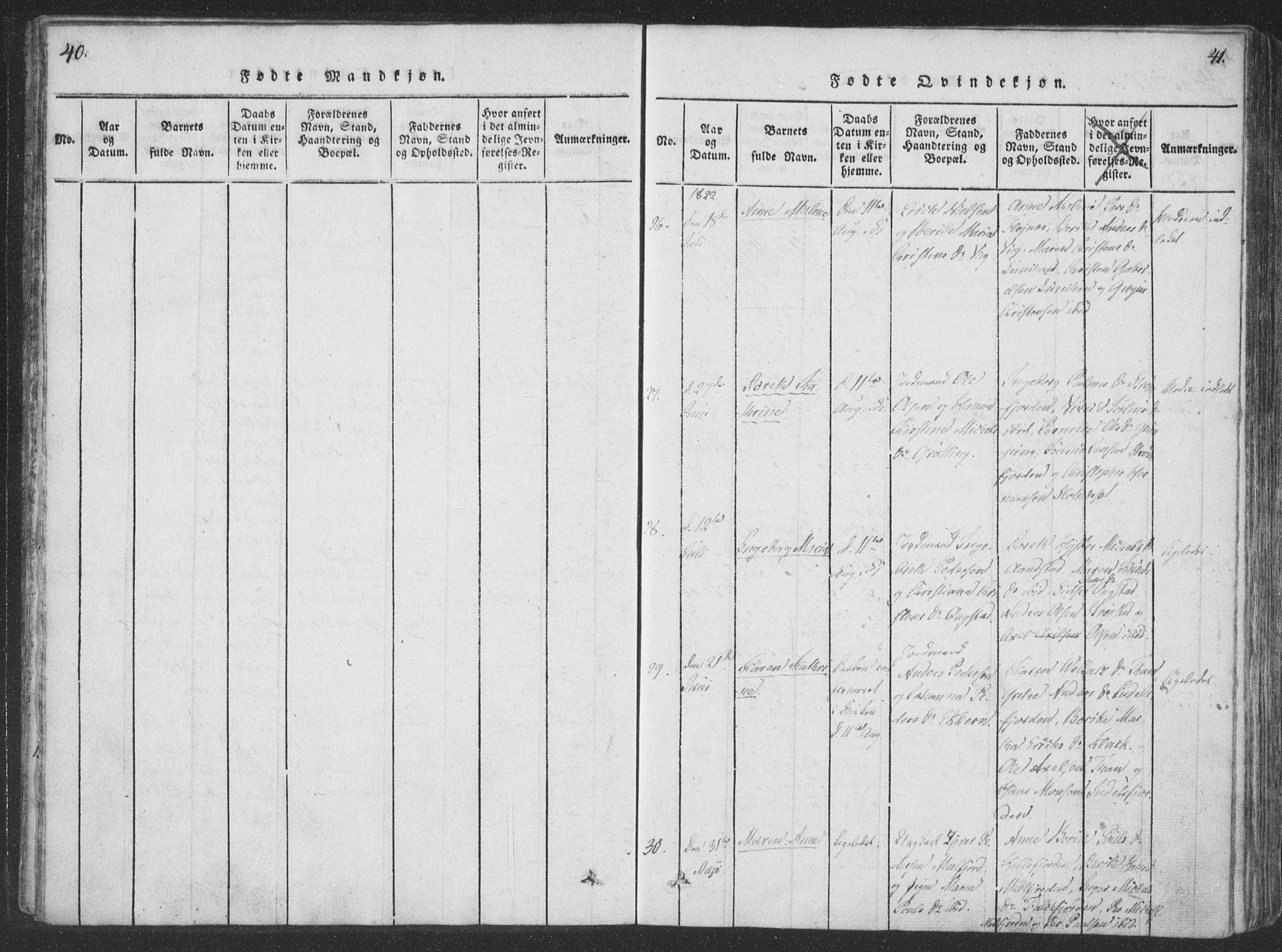 Ministerialprotokoller, klokkerbøker og fødselsregistre - Nordland, AV/SAT-A-1459/888/L1262: Klokkerbok nr. 888C01, 1820-1836, s. 40-41