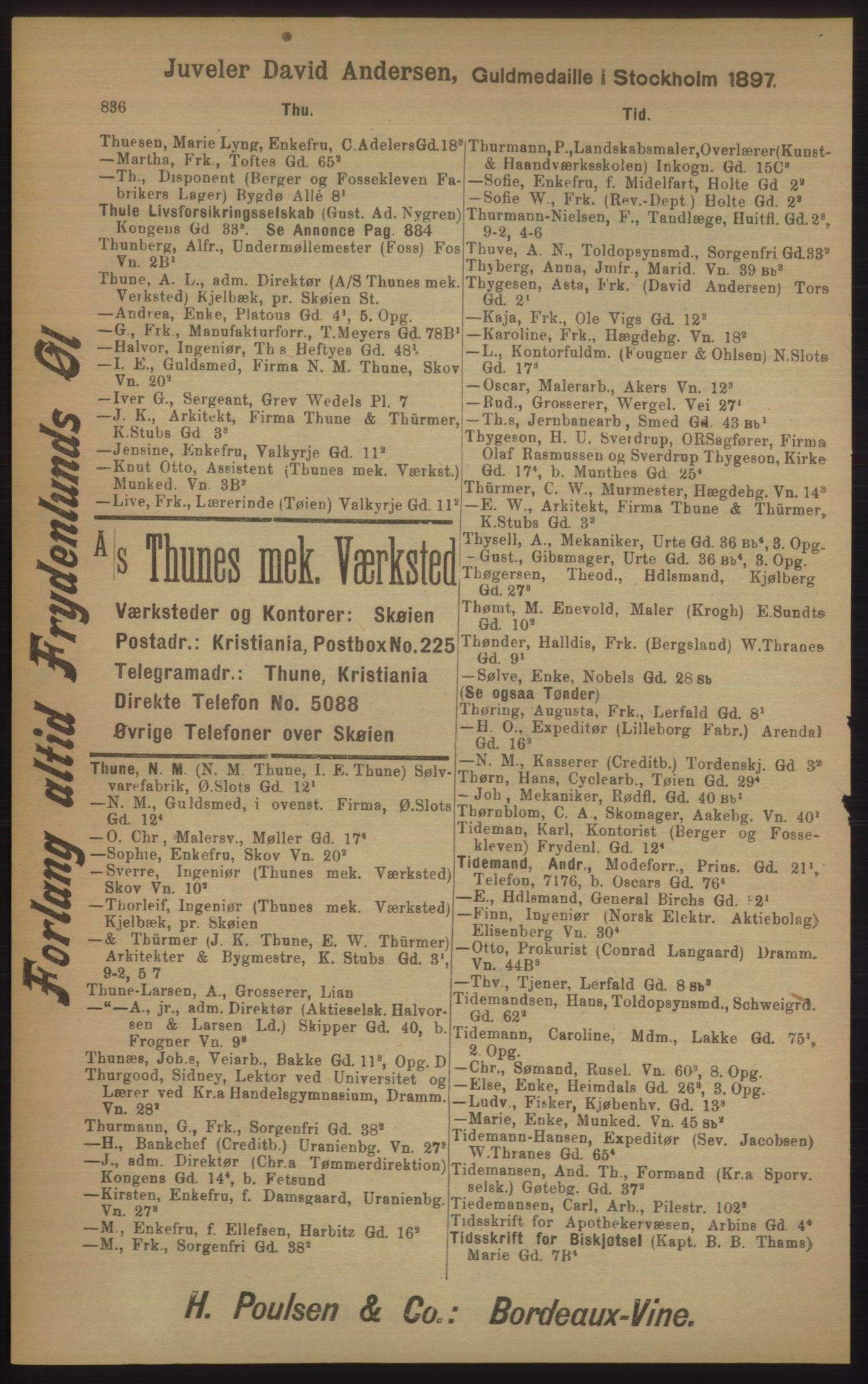 Kristiania/Oslo adressebok, PUBL/-, 1905, s. 836