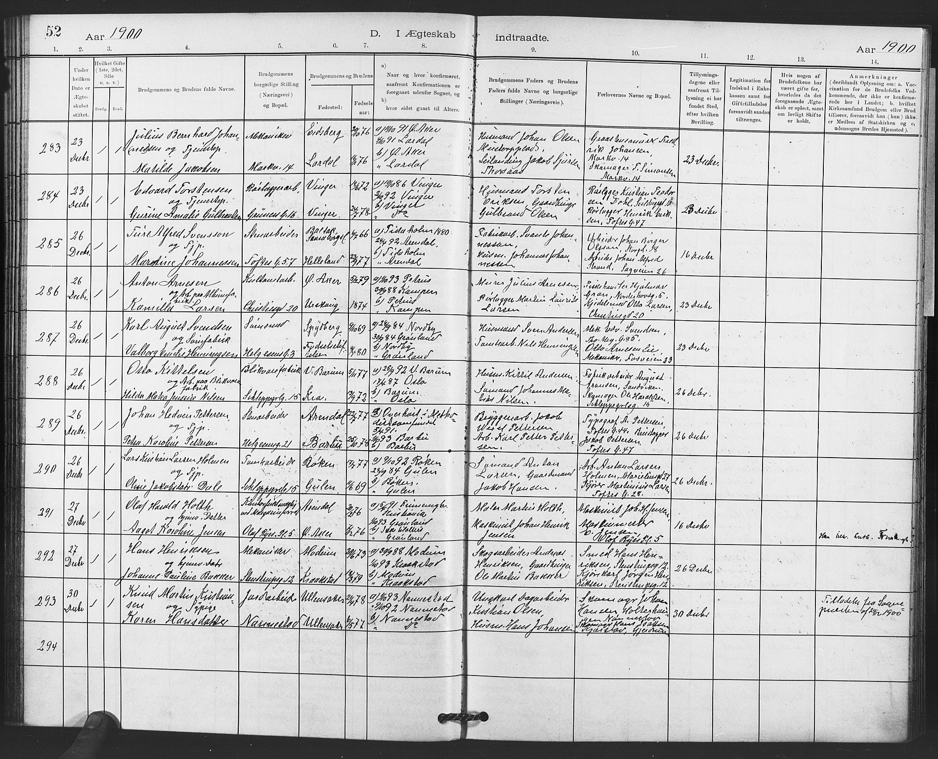 Paulus prestekontor Kirkebøker, AV/SAO-A-10871/F/Fa/L0010: Ministerialbok nr. 10, 1898-1906, s. 52