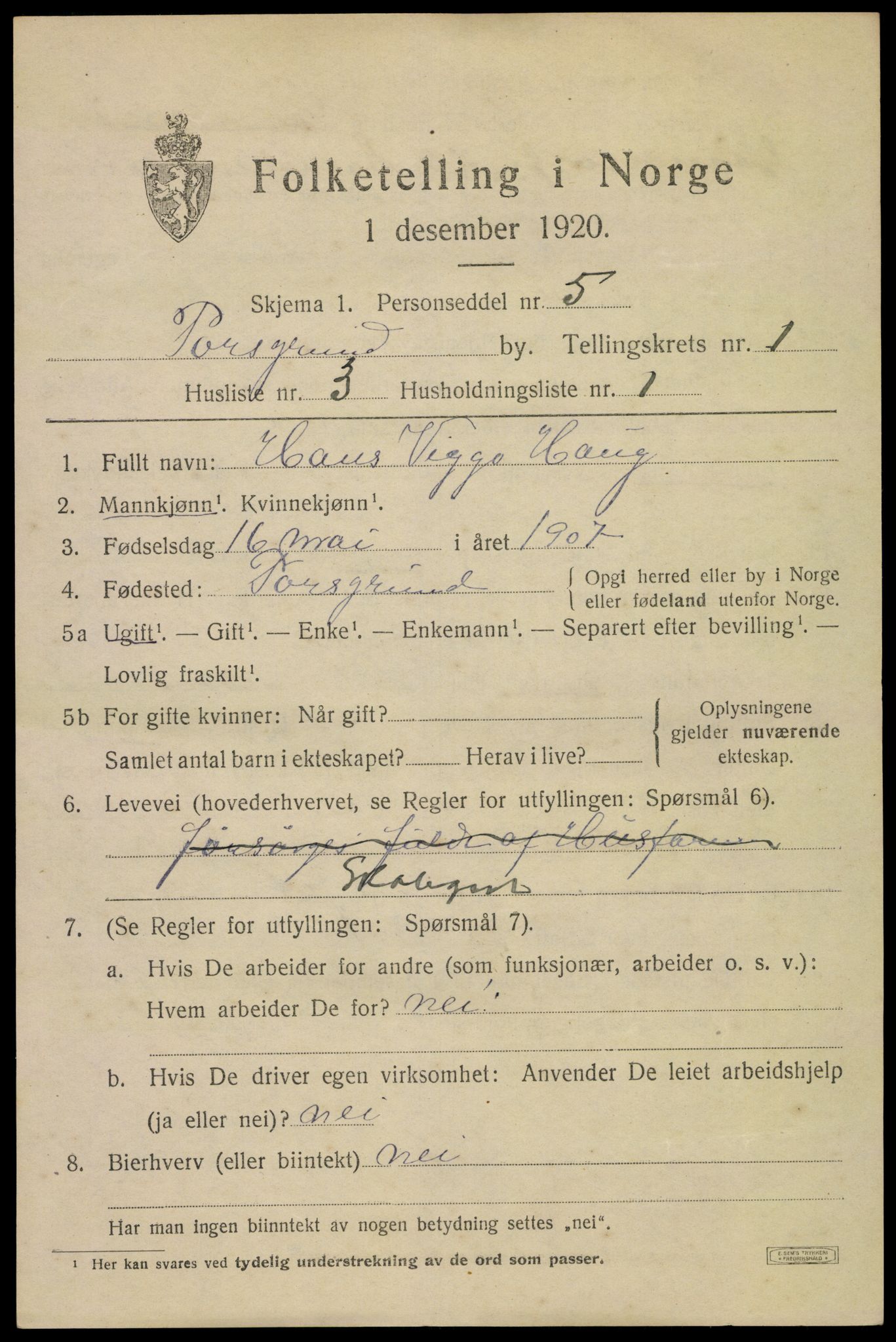 SAKO, Folketelling 1920 for 0805 Porsgrunn kjøpstad, 1920, s. 7131