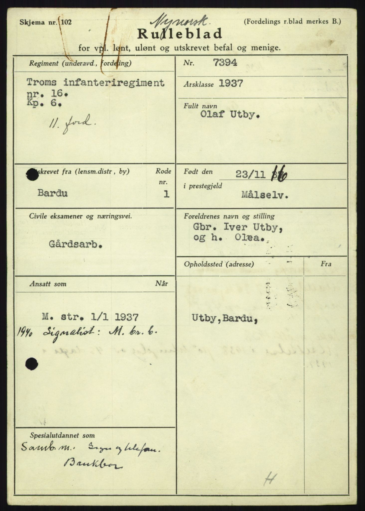 Forsvaret, Troms infanteriregiment nr. 16, AV/RA-RAFA-3146/P/Pa/L0021: Rulleblad for regimentets menige mannskaper, årsklasse 1937, 1937, s. 1195