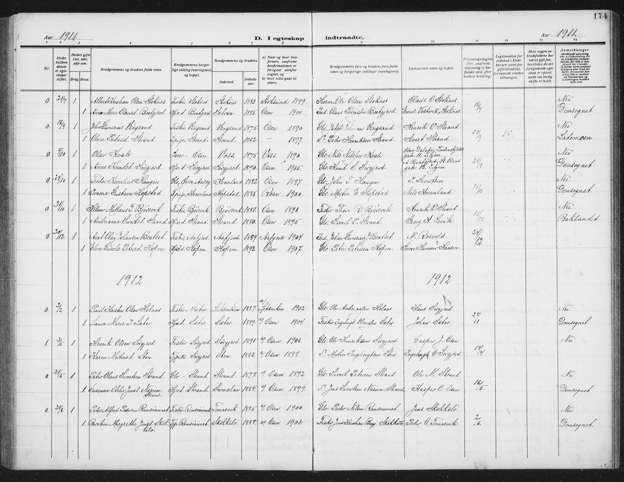 Ministerialprotokoller, klokkerbøker og fødselsregistre - Sør-Trøndelag, SAT/A-1456/658/L0727: Klokkerbok nr. 658C03, 1909-1935, s. 174