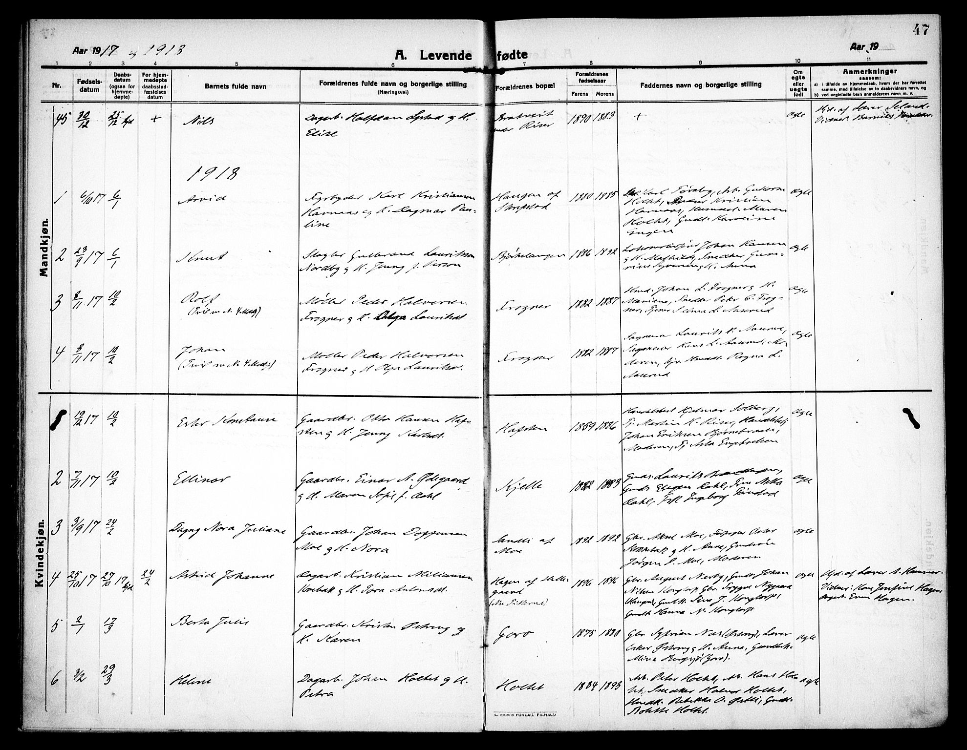 Høland prestekontor Kirkebøker, AV/SAO-A-10346a/F/Fa/L0016: Ministerialbok nr. I 16, 1912-1921, s. 47