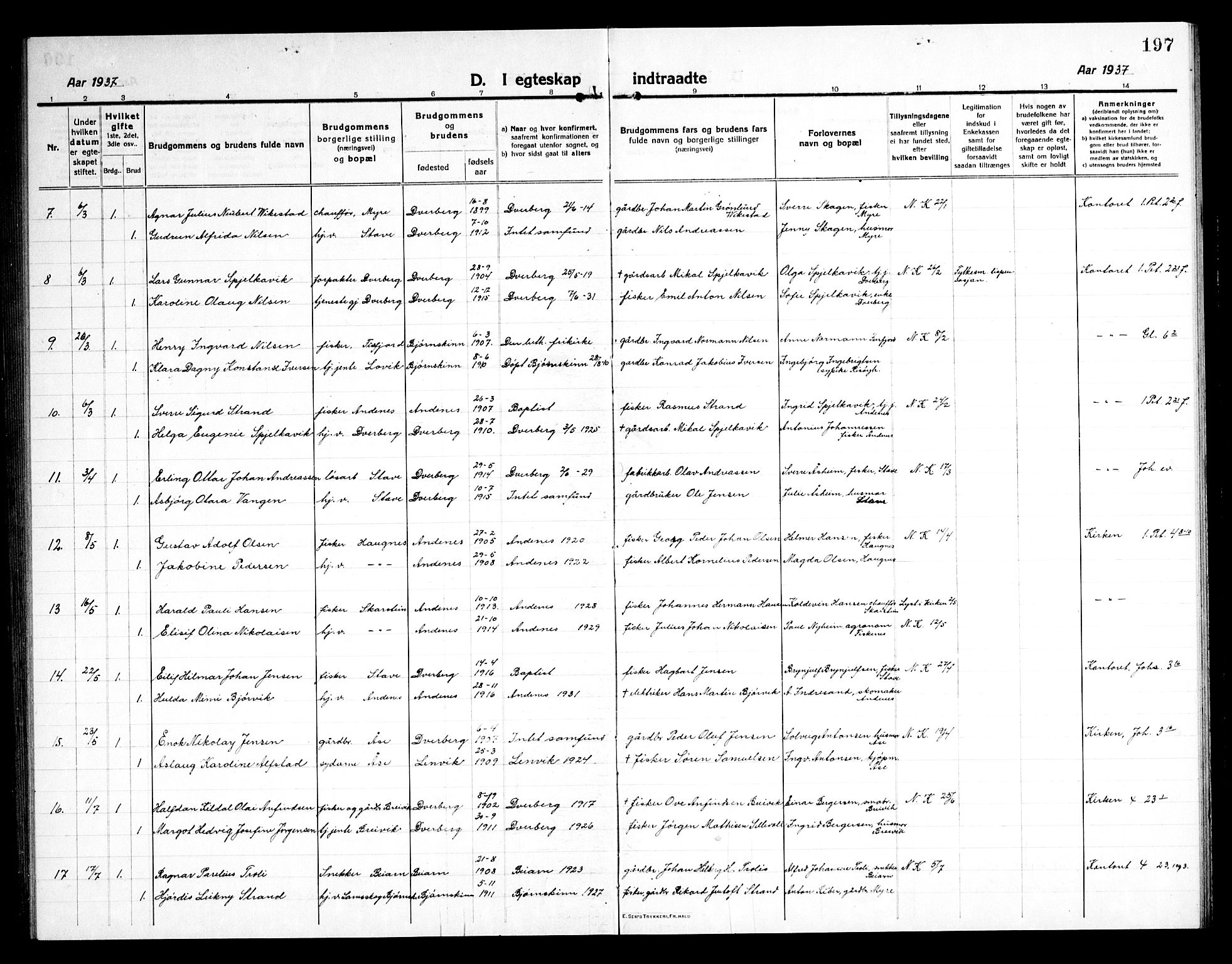 Ministerialprotokoller, klokkerbøker og fødselsregistre - Nordland, AV/SAT-A-1459/897/L1415: Klokkerbok nr. 897C05, 1916-1945, s. 197