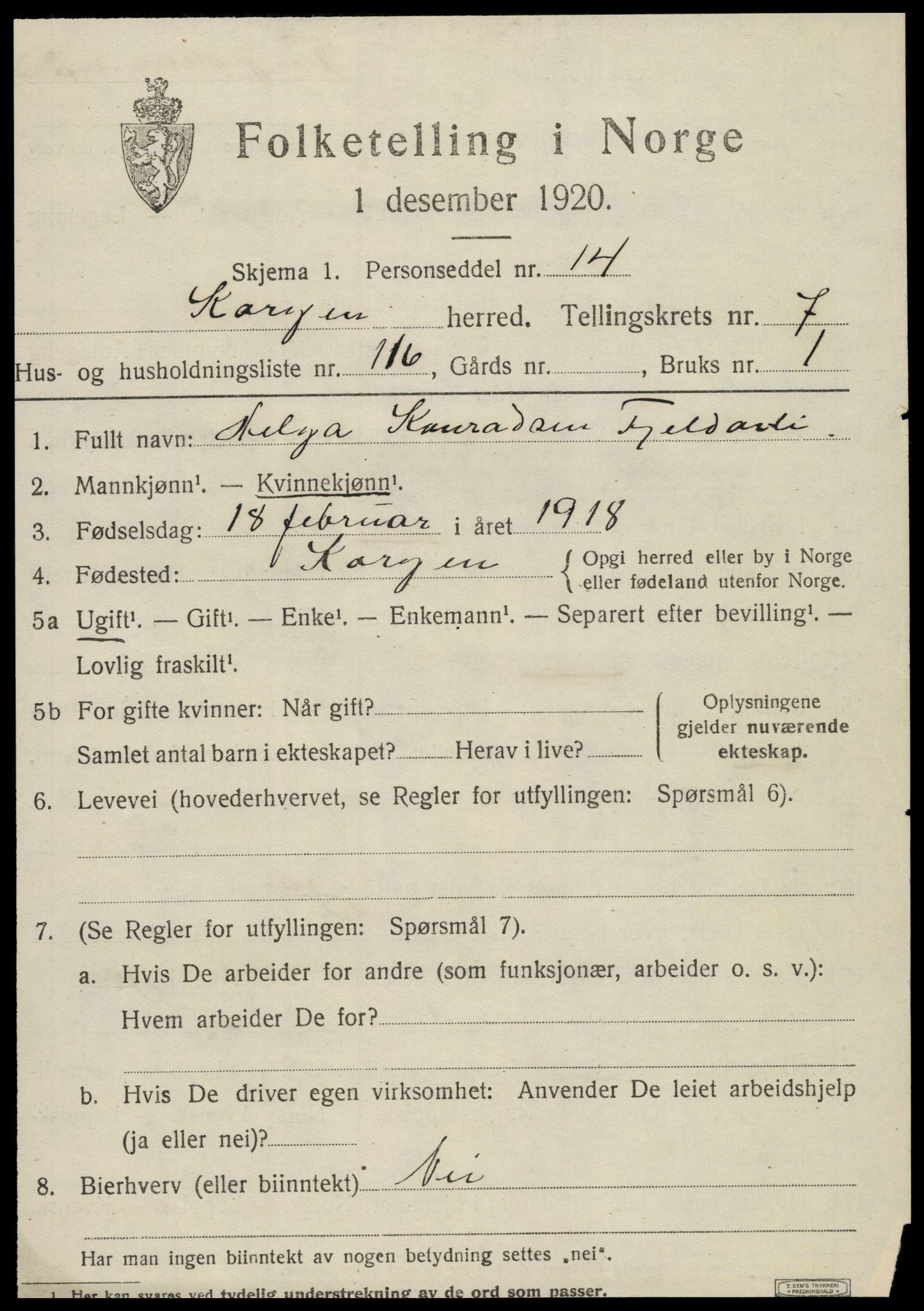 SAT, Folketelling 1920 for 1830 Korgen herred, 1920, s. 3040