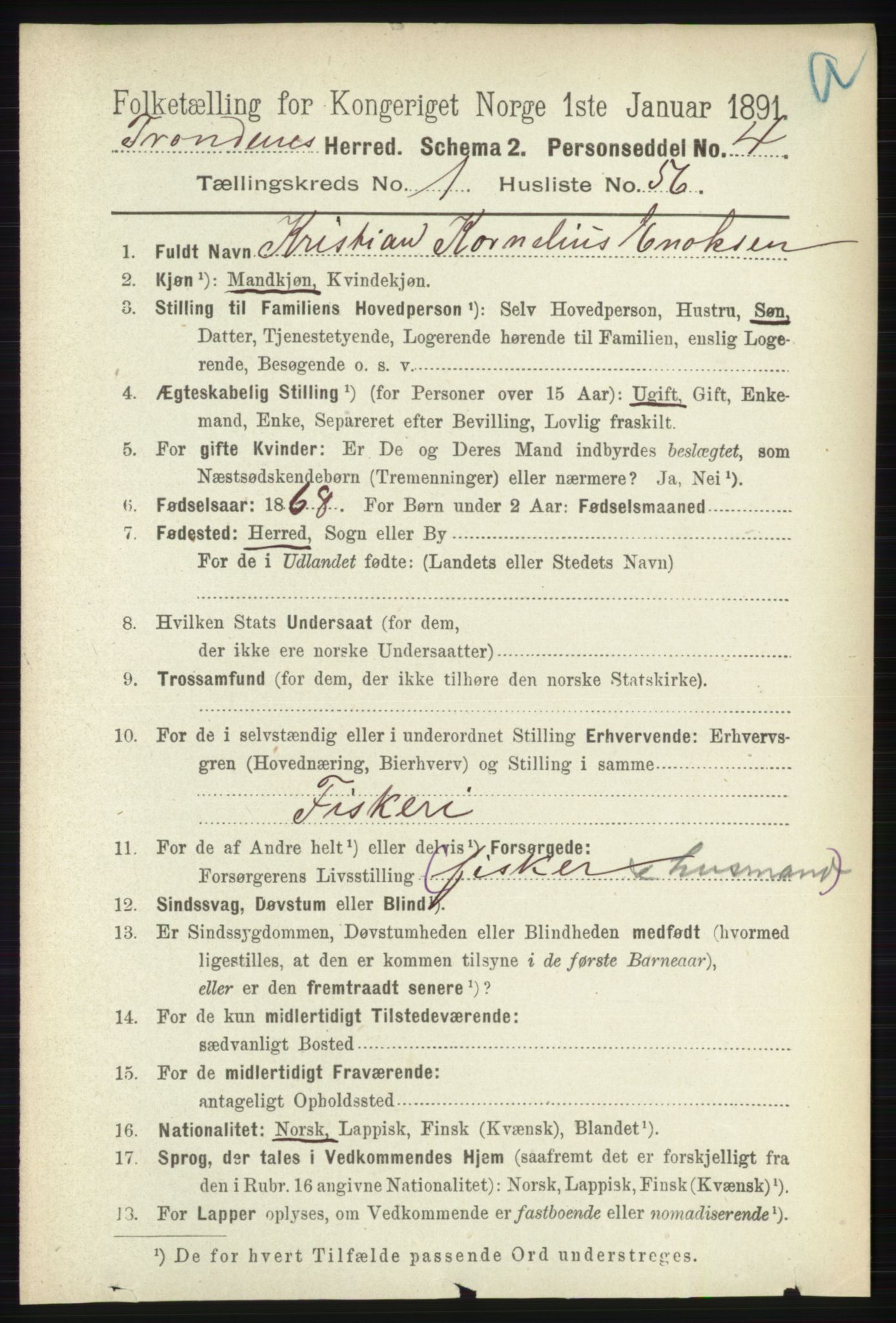 RA, Folketelling 1891 for 1914 Trondenes herred, 1891, s. 484