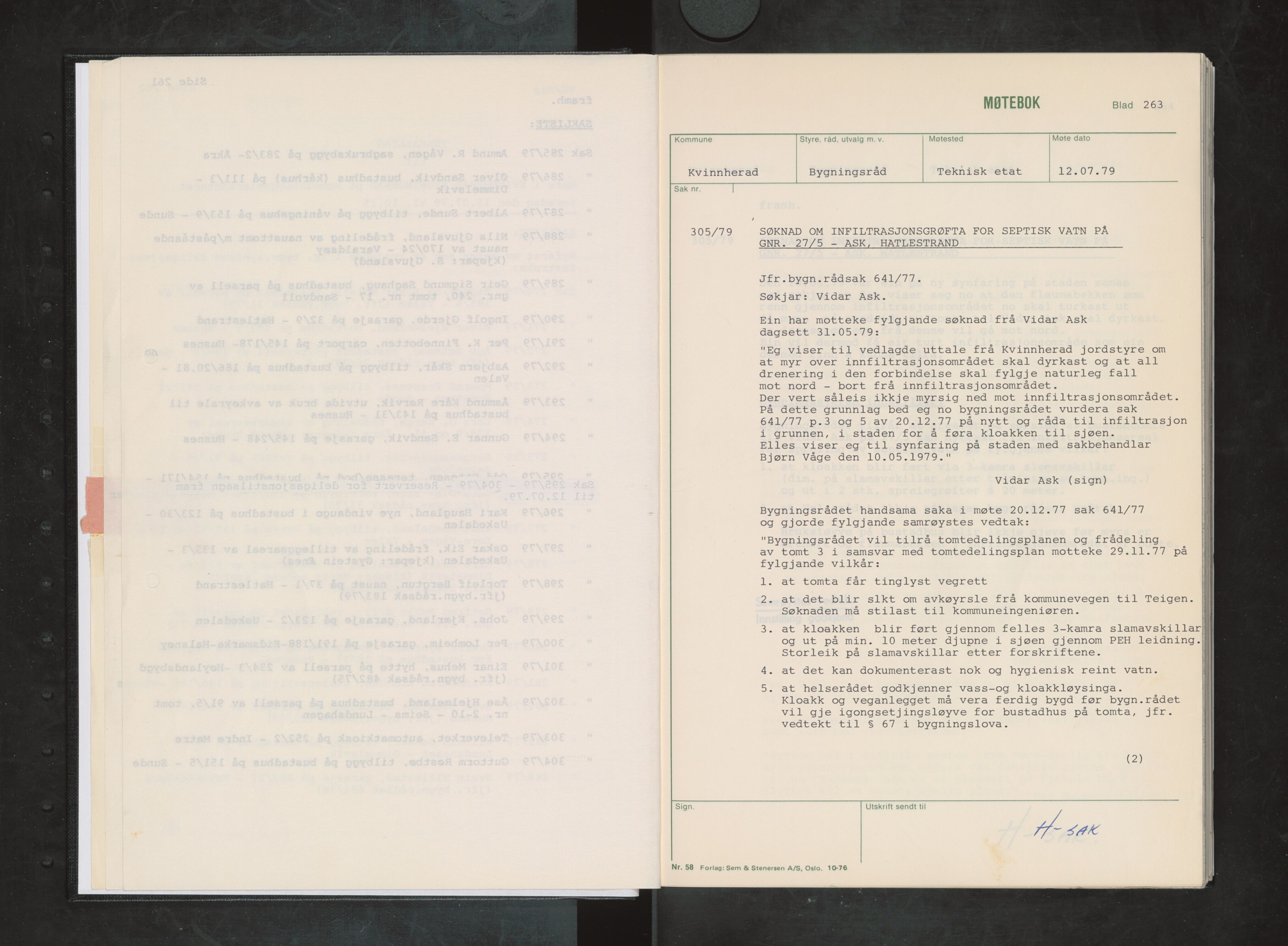 Kvinnherad kommune. Bygningsrådet , IKAH/1224-511/A/Aa/L0021: Møtebøker for bygningsrådet , 1979