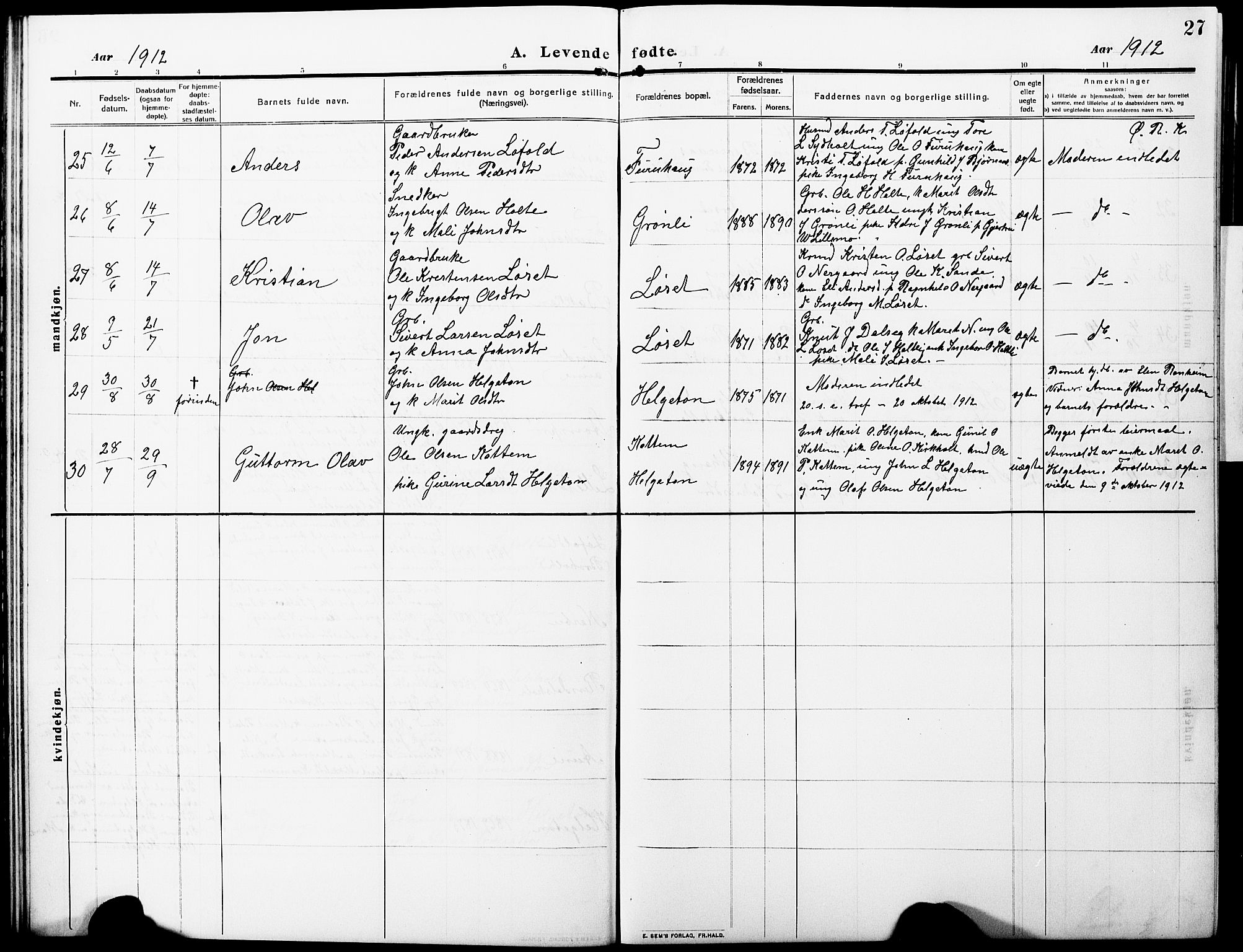 Ministerialprotokoller, klokkerbøker og fødselsregistre - Møre og Romsdal, AV/SAT-A-1454/598/L1079: Klokkerbok nr. 598C04, 1909-1927, s. 27