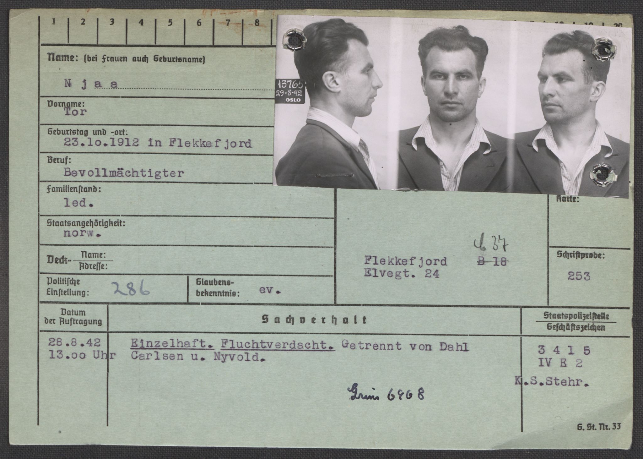 Befehlshaber der Sicherheitspolizei und des SD, RA/RAFA-5969/E/Ea/Eaa/L0007: Register over norske fanger i Møllergata 19: Lundb-N, 1940-1945, s. 1330
