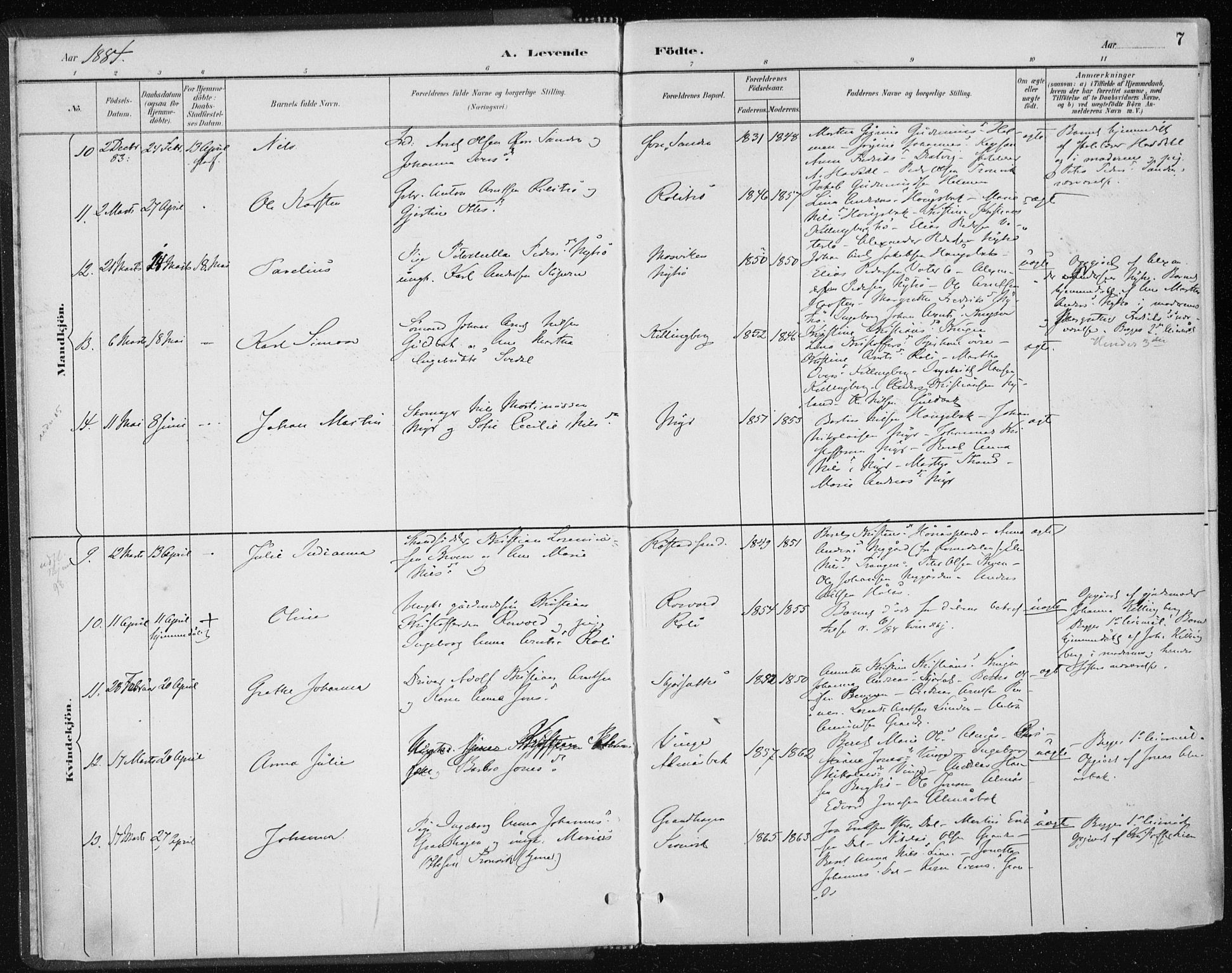 Ministerialprotokoller, klokkerbøker og fødselsregistre - Nord-Trøndelag, SAT/A-1458/701/L0010: Ministerialbok nr. 701A10, 1883-1899, s. 7