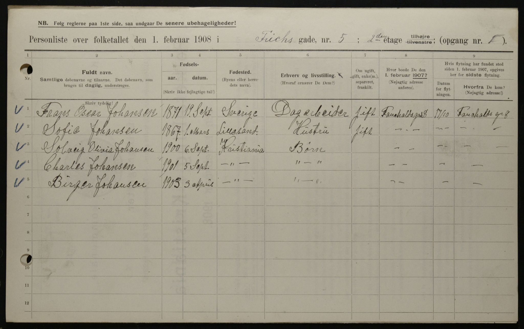 OBA, Kommunal folketelling 1.2.1908 for Kristiania kjøpstad, 1908, s. 24205