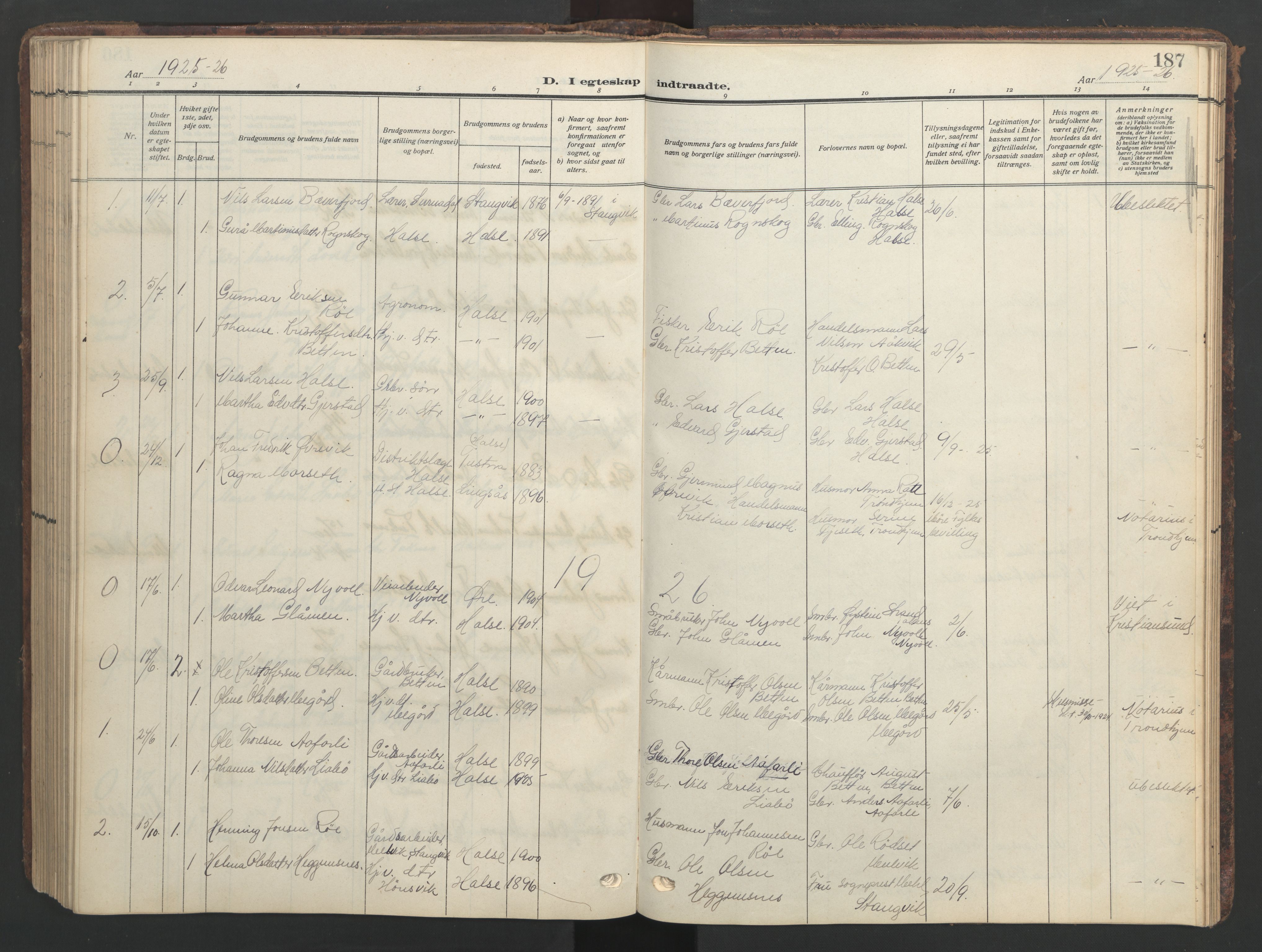 Ministerialprotokoller, klokkerbøker og fødselsregistre - Møre og Romsdal, SAT/A-1454/576/L0891: Klokkerbok nr. 576C02, 1909-1946, s. 187