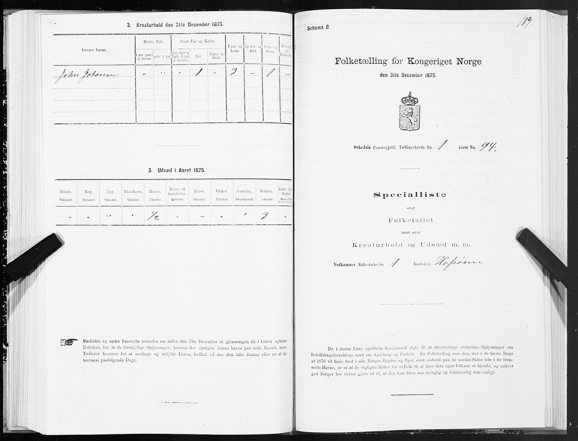 SAT, Folketelling 1875 for 1638P Orkdal prestegjeld, 1875, s. 1189
