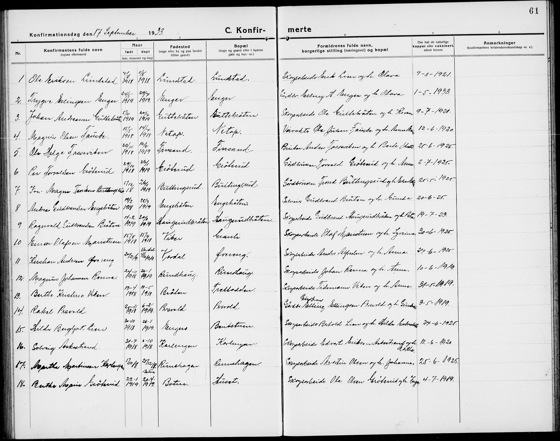 Ådal kirkebøker, AV/SAKO-A-248/G/Ga/L0005: Klokkerbok nr. I 5, 1921-1938, s. 61