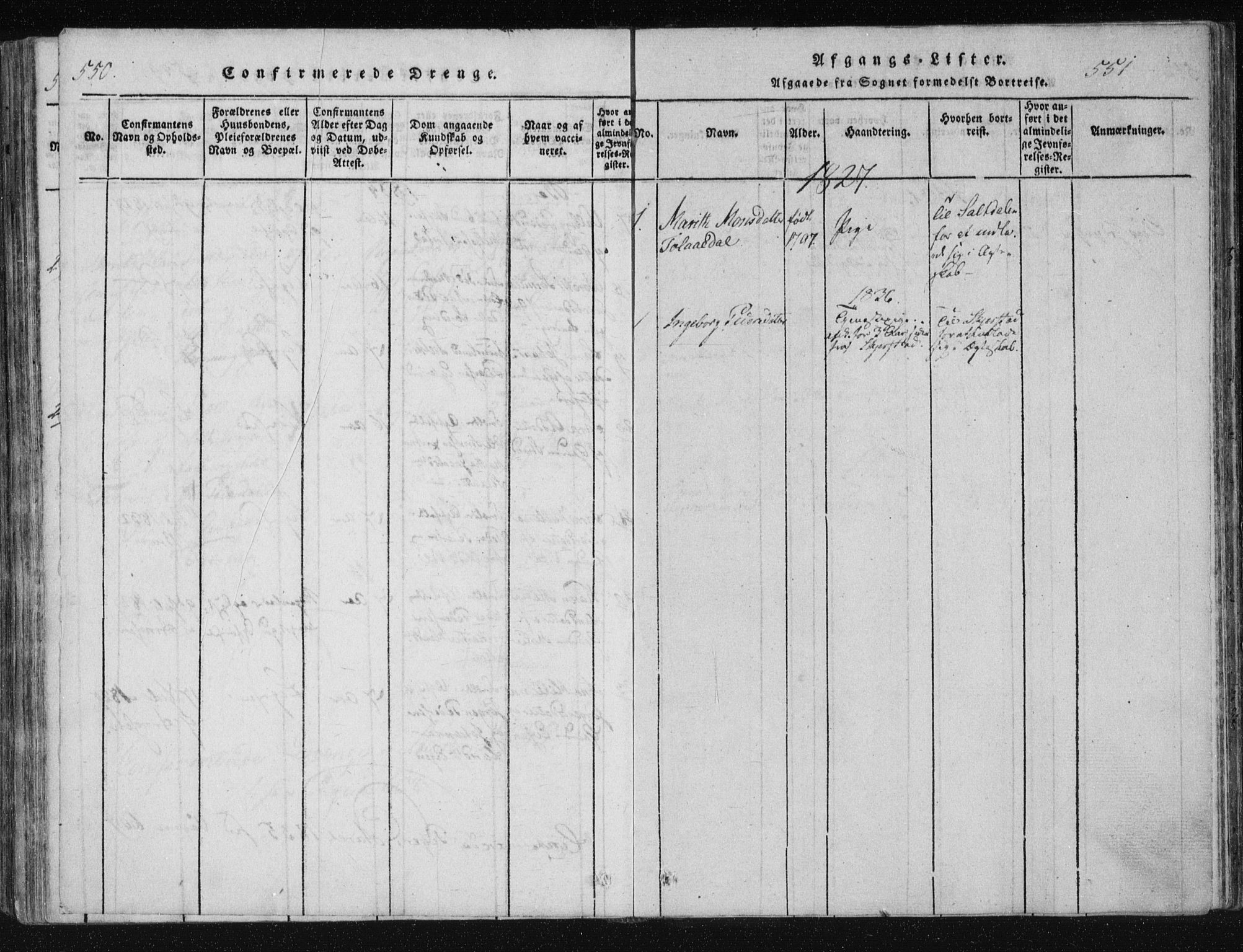 Ministerialprotokoller, klokkerbøker og fødselsregistre - Nordland, AV/SAT-A-1459/805/L0096: Ministerialbok nr. 805A03, 1820-1837, s. 550-551