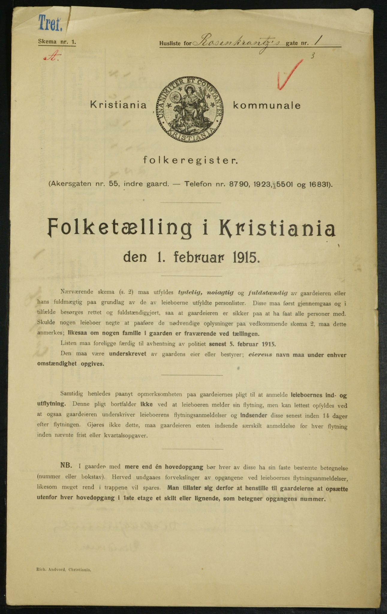 OBA, Kommunal folketelling 1.2.1915 for Kristiania, 1915, s. 83495