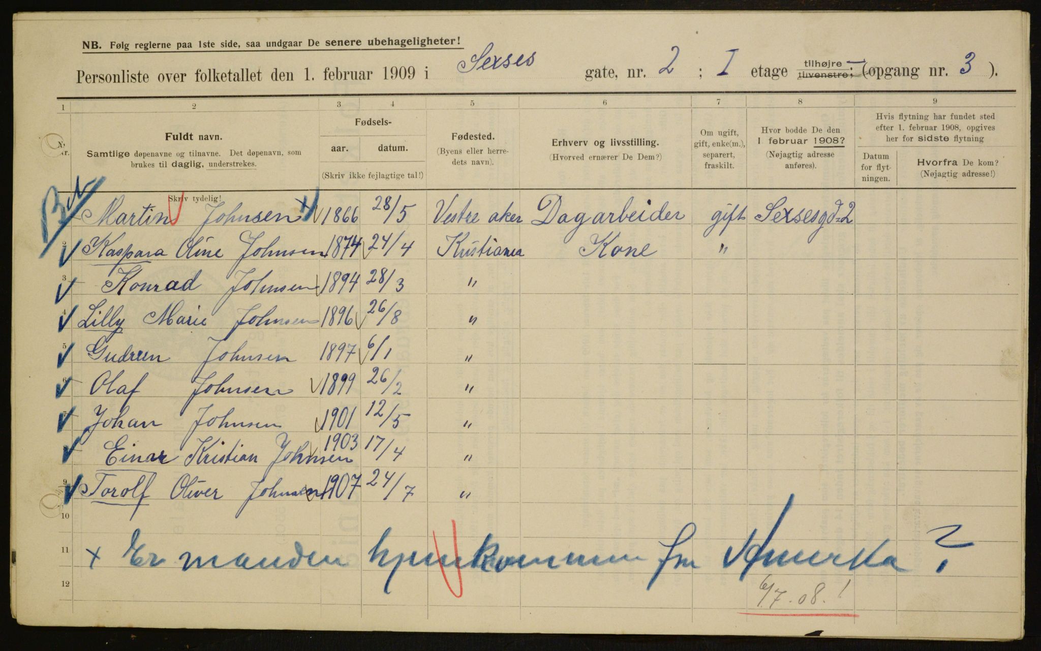 OBA, Kommunal folketelling 1.2.1909 for Kristiania kjøpstad, 1909, s. 85894