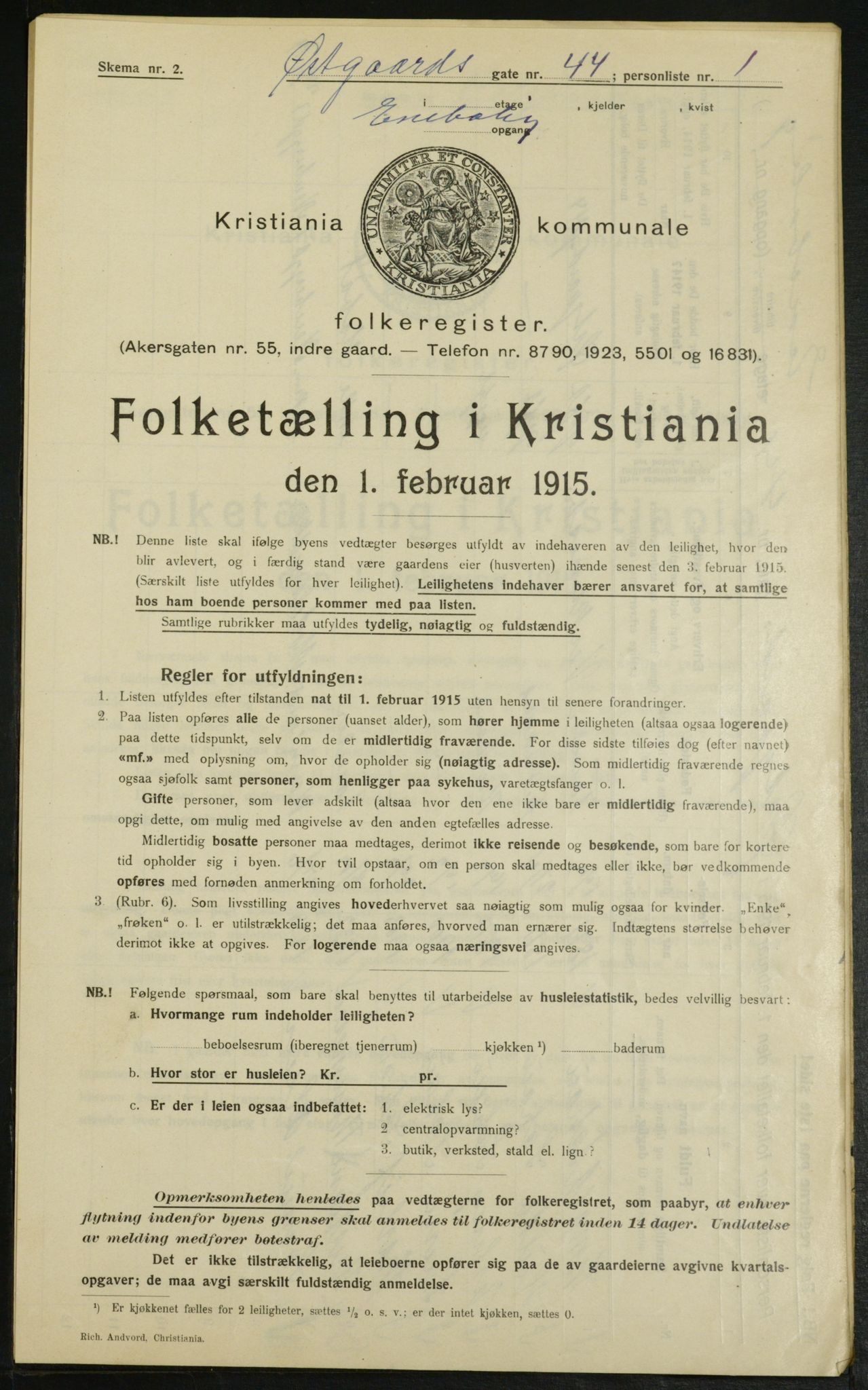 OBA, Kommunal folketelling 1.2.1915 for Kristiania, 1915, s. 129976