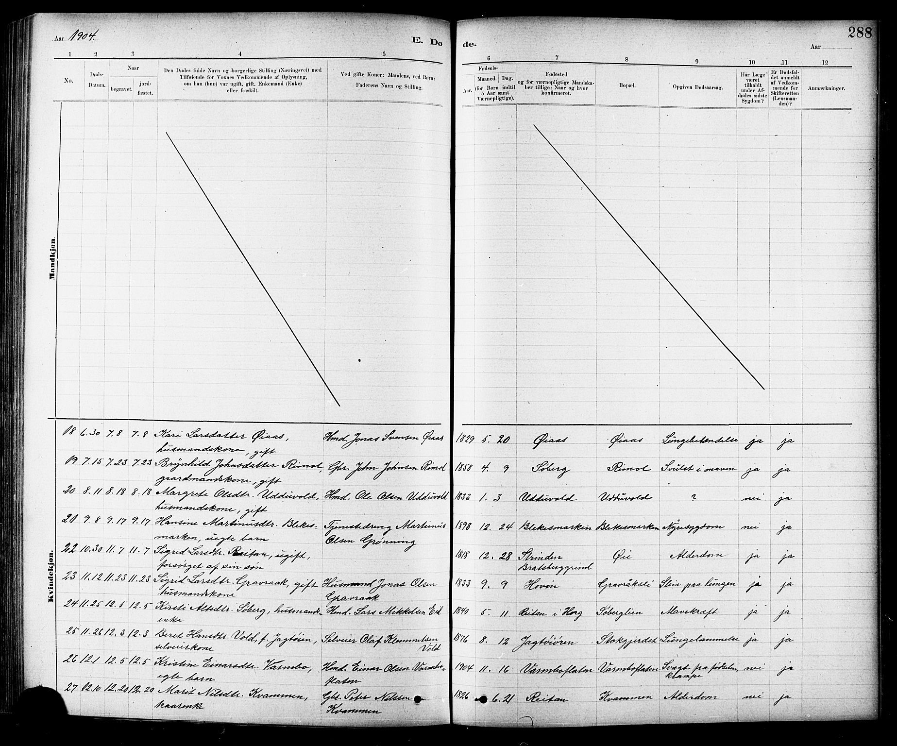 Ministerialprotokoller, klokkerbøker og fødselsregistre - Sør-Trøndelag, AV/SAT-A-1456/691/L1094: Klokkerbok nr. 691C05, 1879-1911, s. 288
