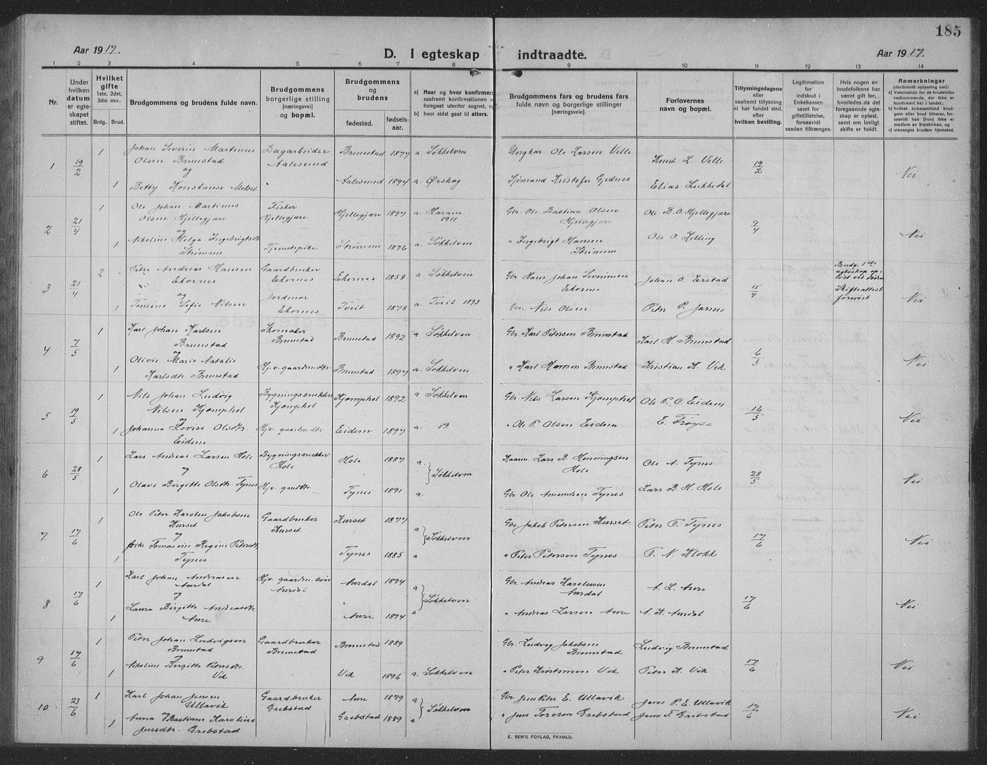 Ministerialprotokoller, klokkerbøker og fødselsregistre - Møre og Romsdal, AV/SAT-A-1454/523/L0342: Klokkerbok nr. 523C05, 1916-1937, s. 185