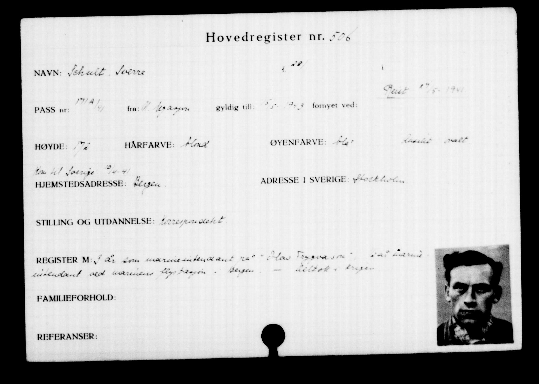 Utenriksstasjonene, Legasjonen i Stockholm, Flyktningkontoret, AV/RA-S-6753/V/Va/L0001: Kjesäterkartoteket, flyktninger med registreringsnr. 1-1000, 1940-1945, s. 780