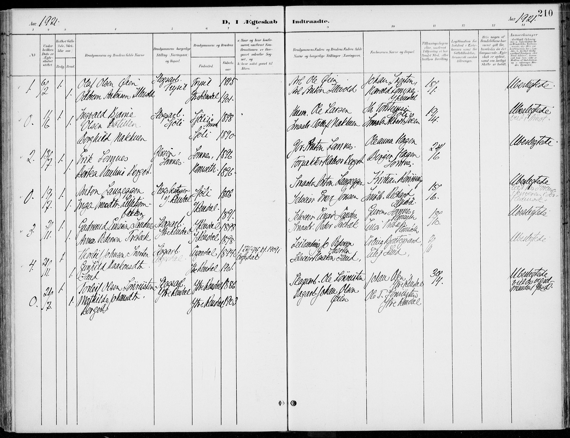 Rendalen prestekontor, AV/SAH-PREST-054/H/Ha/Haa/L0011: Ministerialbok nr. 11, 1901-1925, s. 210