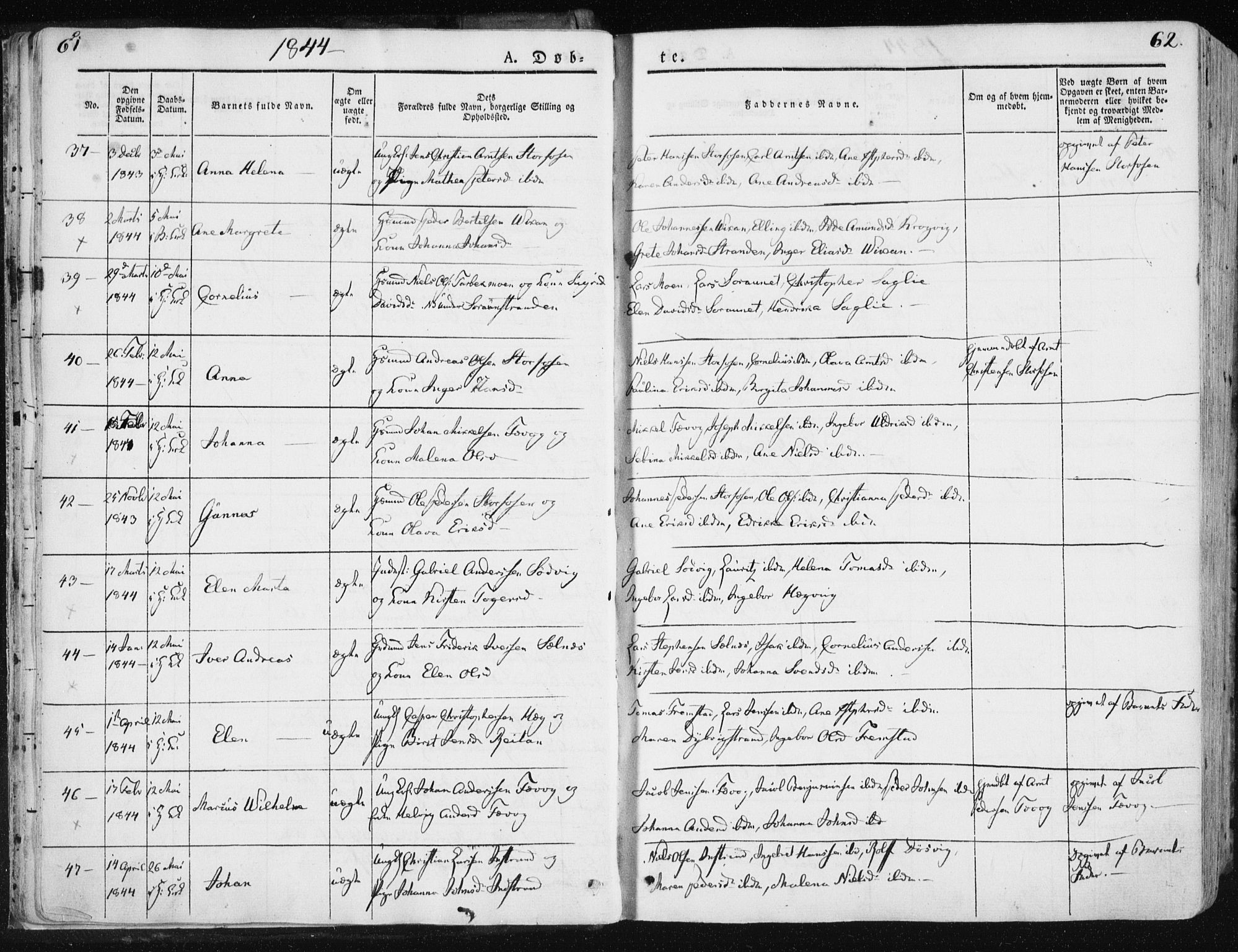 Ministerialprotokoller, klokkerbøker og fødselsregistre - Sør-Trøndelag, SAT/A-1456/659/L0736: Ministerialbok nr. 659A06, 1842-1856, s. 61-62