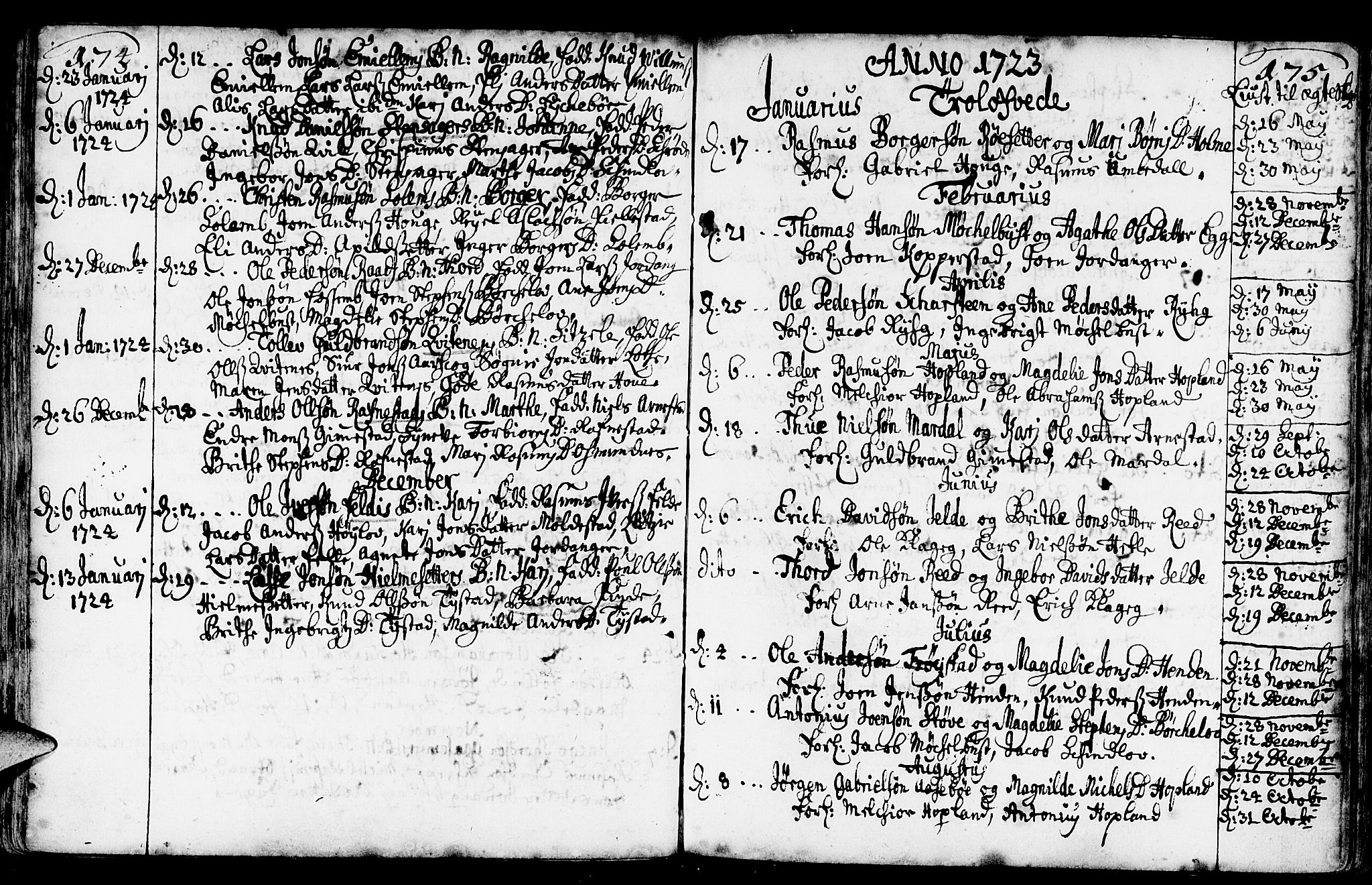 Gloppen sokneprestembete, AV/SAB-A-80101/H/Haa/Haaa/L0002: Ministerialbok nr. A 2, 1712-1735, s. 174-175