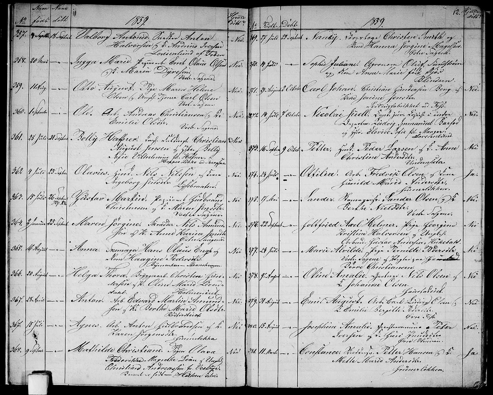 Vestre Aker prestekontor Kirkebøker, AV/SAO-A-10025/G/Ga/L0001: Klokkerbok nr. I 1, 1859-1871, s. 11-12
