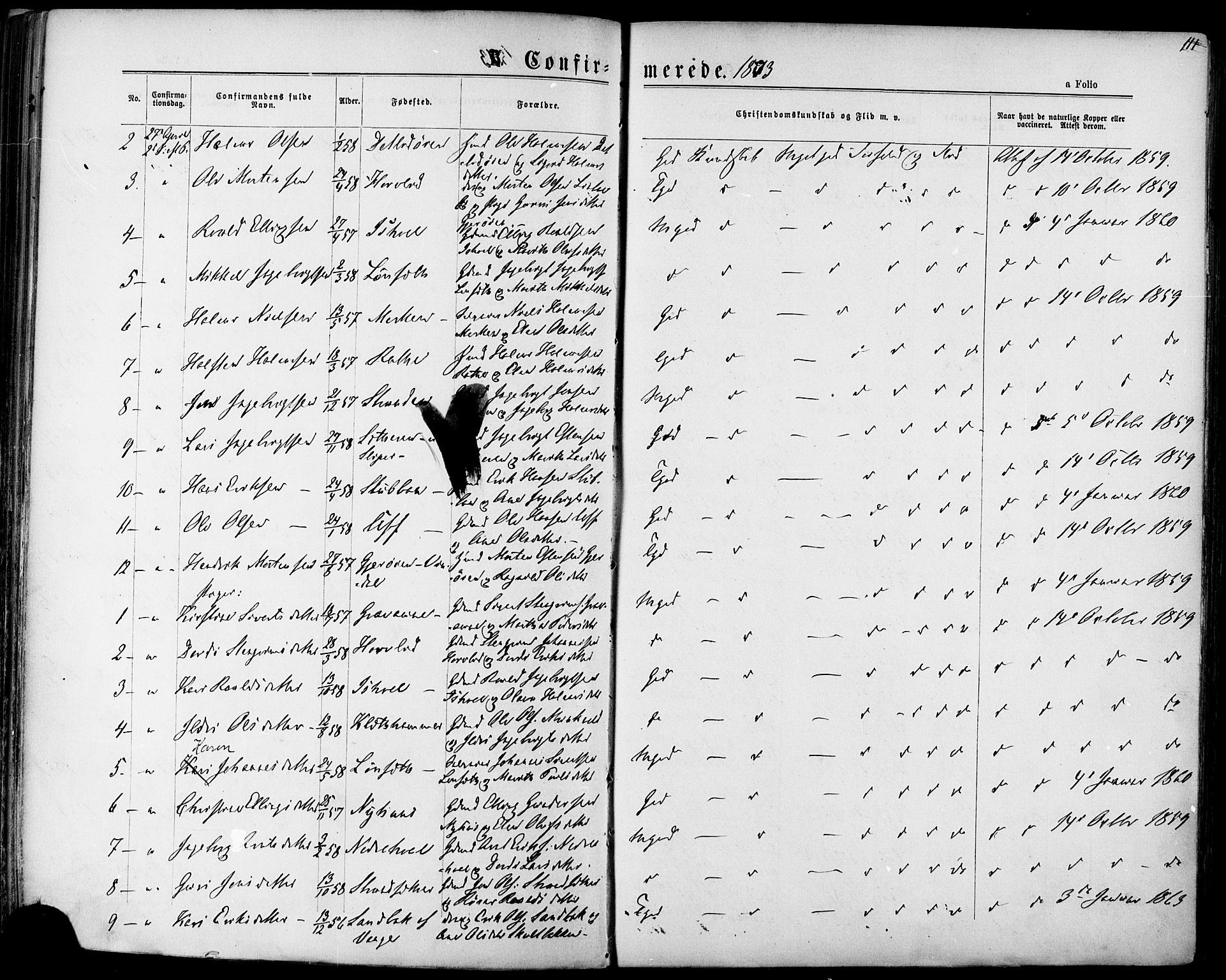 Ministerialprotokoller, klokkerbøker og fødselsregistre - Sør-Trøndelag, AV/SAT-A-1456/678/L0900: Ministerialbok nr. 678A09, 1872-1881, s. 111