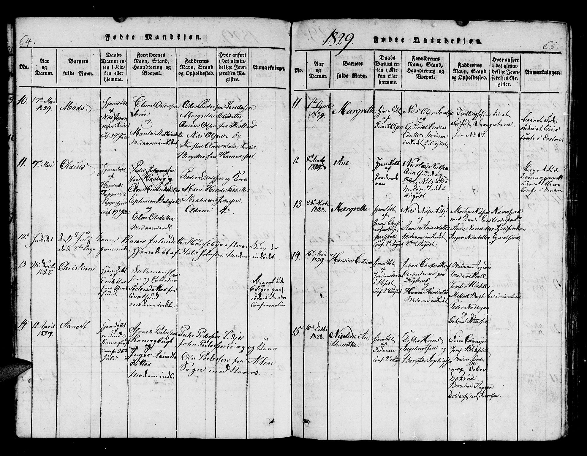 Hammerfest sokneprestkontor, AV/SATØ-S-1347/H/Hb/L0001.klokk: Klokkerbok nr. 1, 1822-1850, s. 64-65