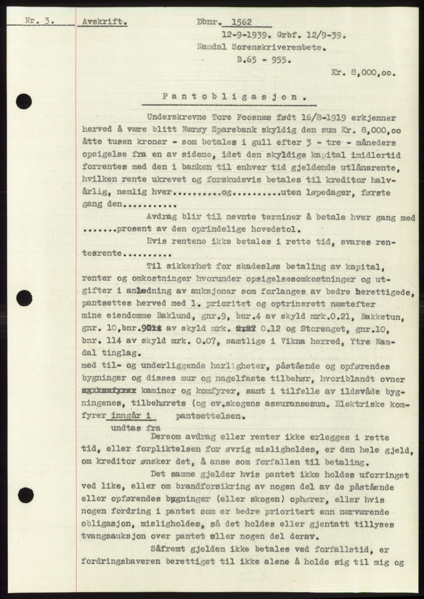 Namdal sorenskriveri, SAT/A-4133/1/2/2C: Pantebok nr. -, 1937-1939, Tingl.dato: 12.09.1939