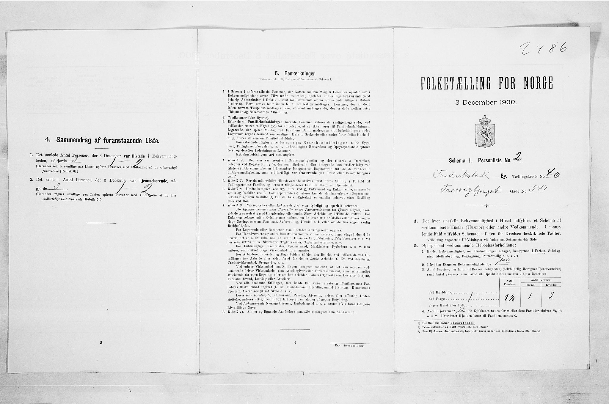 SAO, Folketelling 1900 for 0103 Fredrikstad kjøpstad, 1900