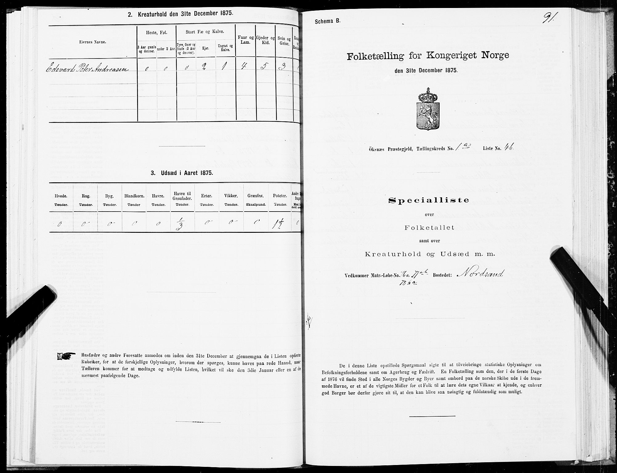 SAT, Folketelling 1875 for 1868P Øksnes prestegjeld, 1875, s. 1091