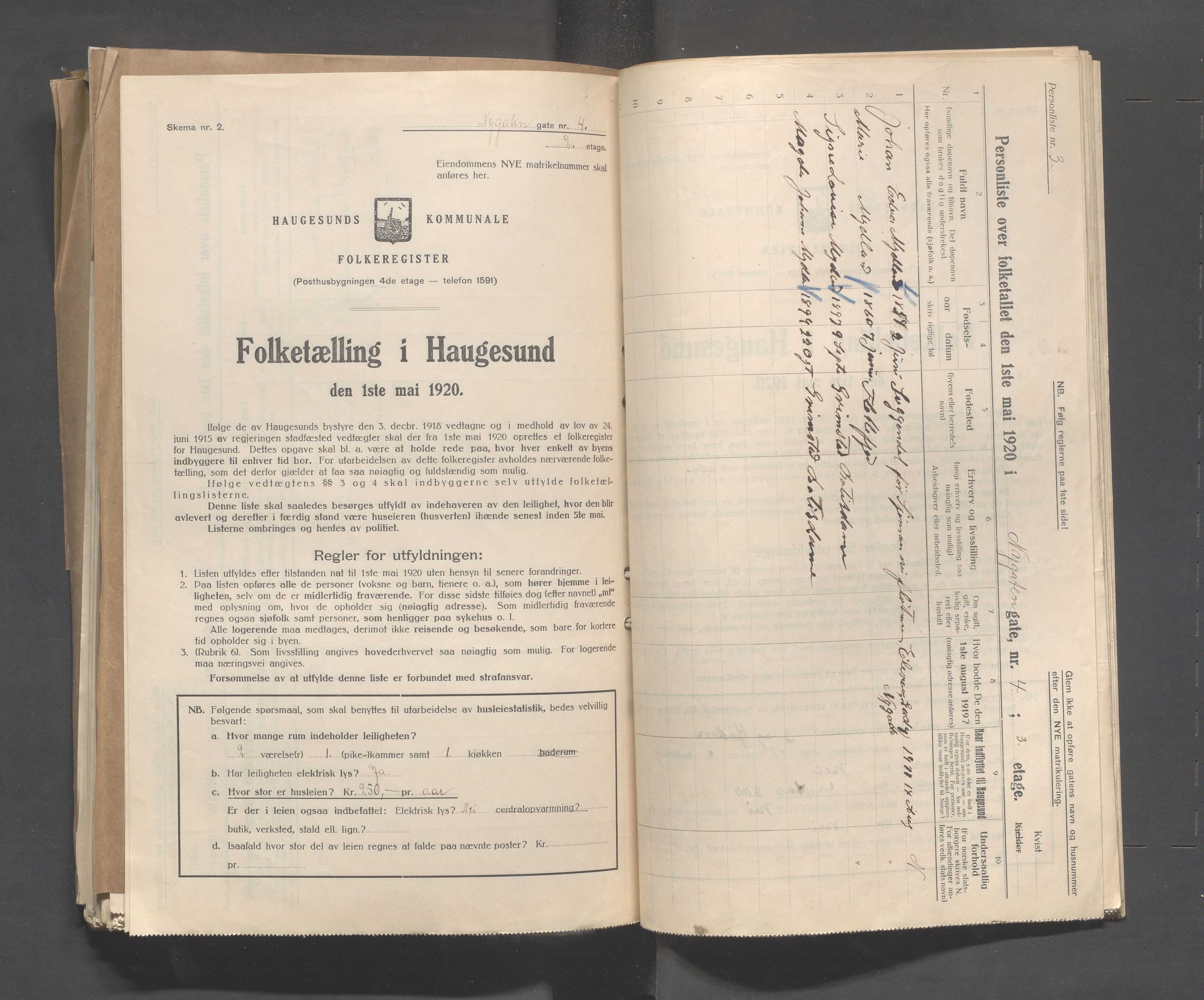 IKAR, Kommunal folketelling 1.5.1920 for Haugesund, 1920, s. 3008