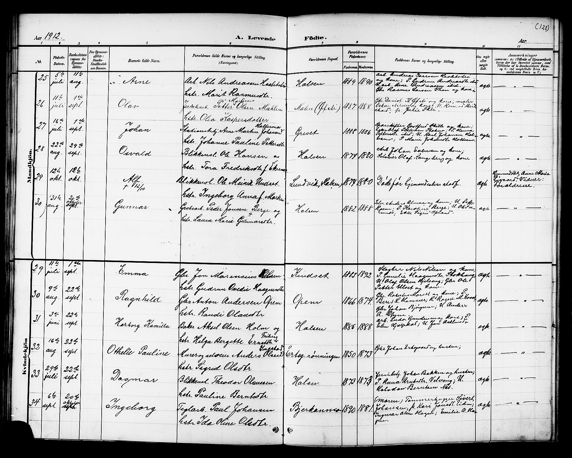 Ministerialprotokoller, klokkerbøker og fødselsregistre - Nord-Trøndelag, AV/SAT-A-1458/709/L0087: Klokkerbok nr. 709C01, 1892-1913, s. 128