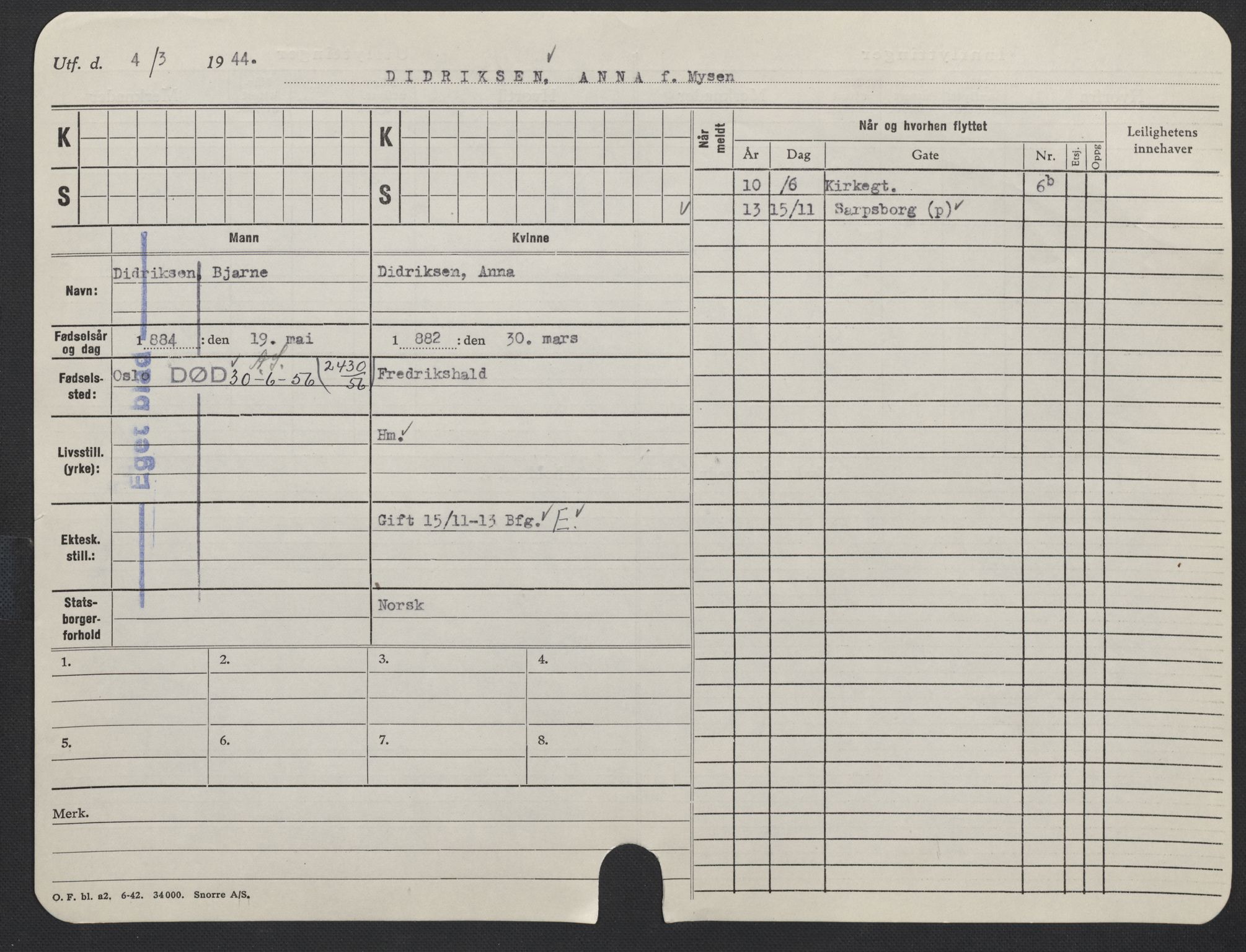 Oslo folkeregister, Registerkort, AV/SAO-A-11715/F/Fa/Fac/L0013: Kvinner, 1906-1914, s. 1274a