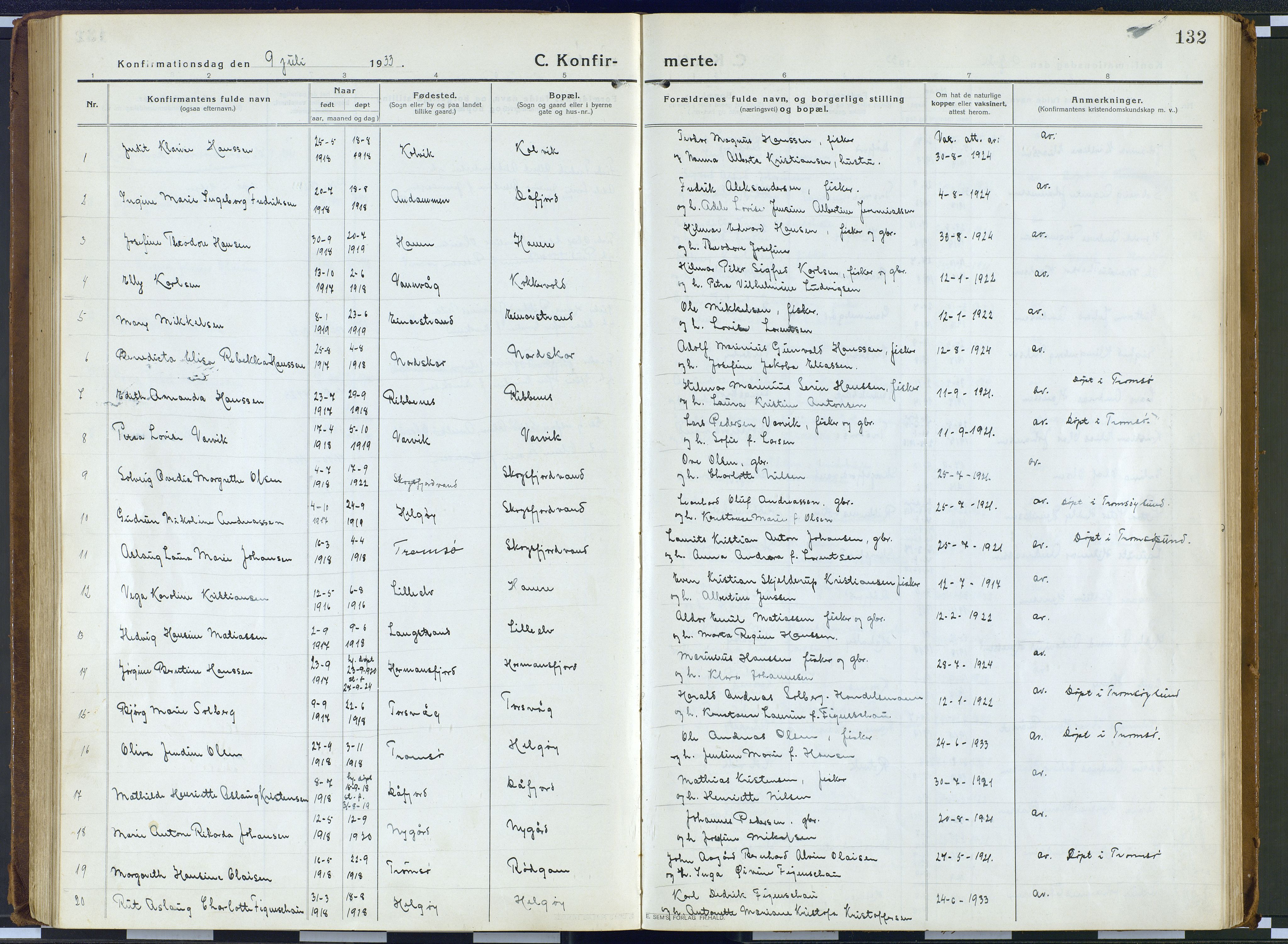 Karlsøy sokneprestembete, SATØ/S-1299: Ministerialbok nr. 16, 1916-1934, s. 132