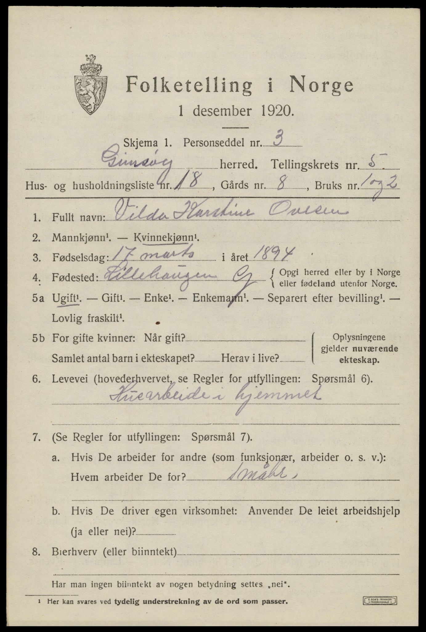 SAT, Folketelling 1920 for 1864 Gimsøy herred, 1920, s. 2779