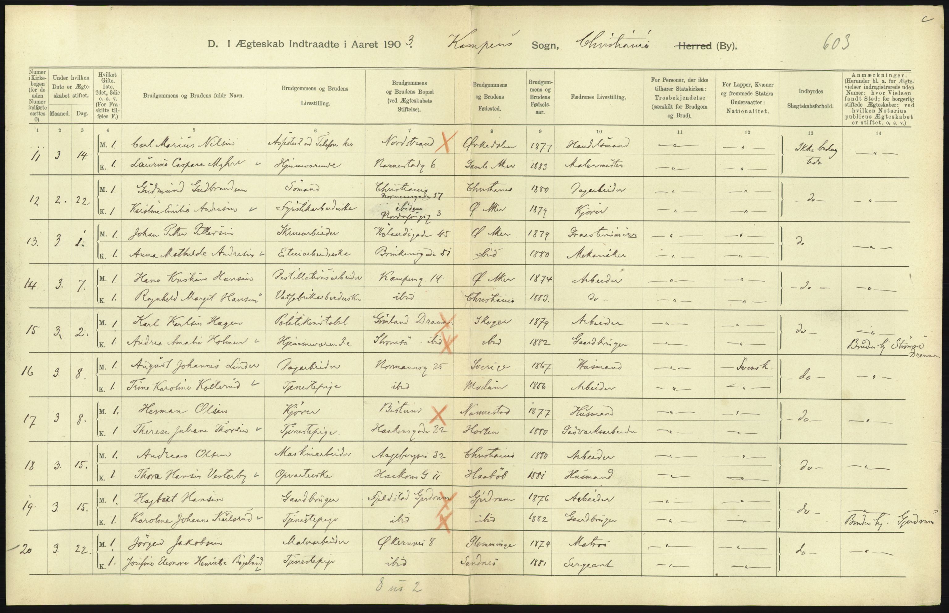 Statistisk sentralbyrå, Sosiodemografiske emner, Befolkning, AV/RA-S-2228/D/Df/Dfa/Dfaa/L0004: Kristiania: Gifte, døde, 1903, s. 473