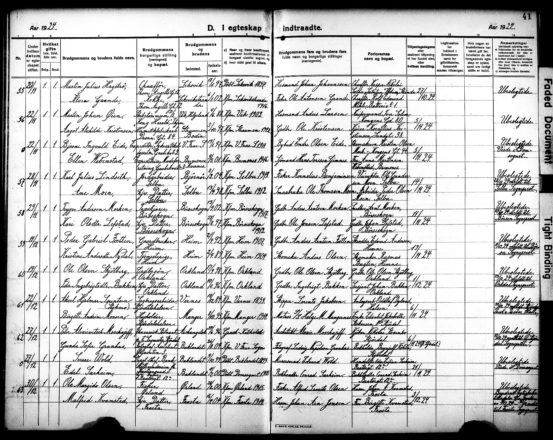 Ministerialprotokoller, klokkerbøker og fødselsregistre - Sør-Trøndelag, SAT/A-1456/602/L0149: Klokkerbok nr. 602C17, 1919-1932, s. 41