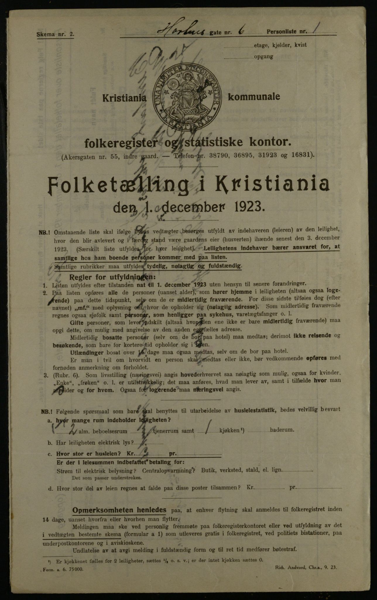 OBA, Kommunal folketelling 1.12.1923 for Kristiania, 1923, s. 46286