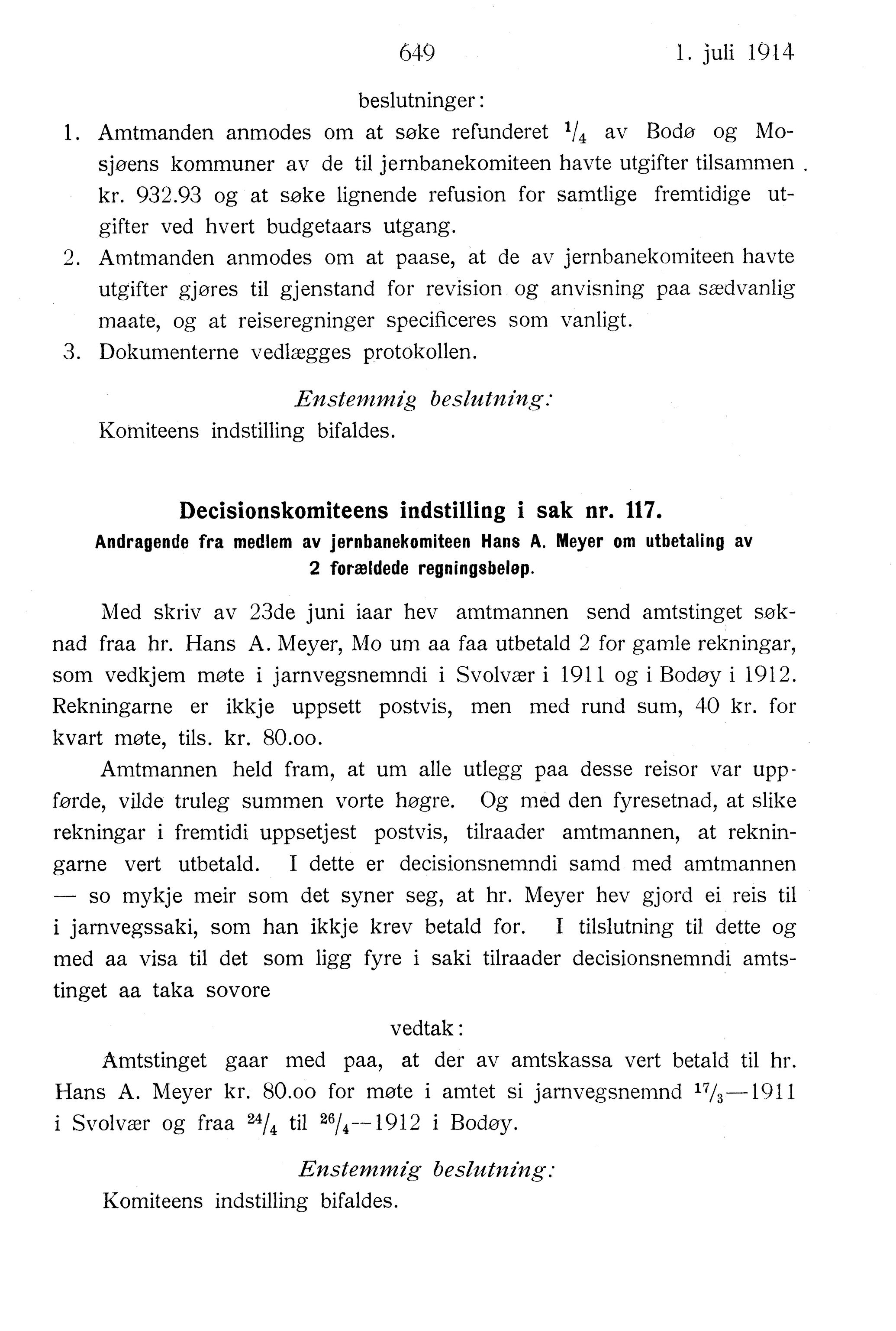 Nordland Fylkeskommune. Fylkestinget, AIN/NFK-17/176/A/Ac/L0037: Fylkestingsforhandlinger 1914, 1914