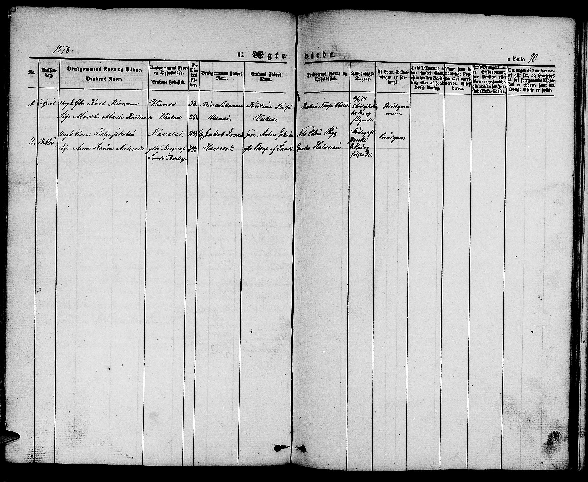 Hetland sokneprestkontor, AV/SAST-A-101826/30/30BB/L0002: Klokkerbok nr. B 2, 1856-1891, s. 90