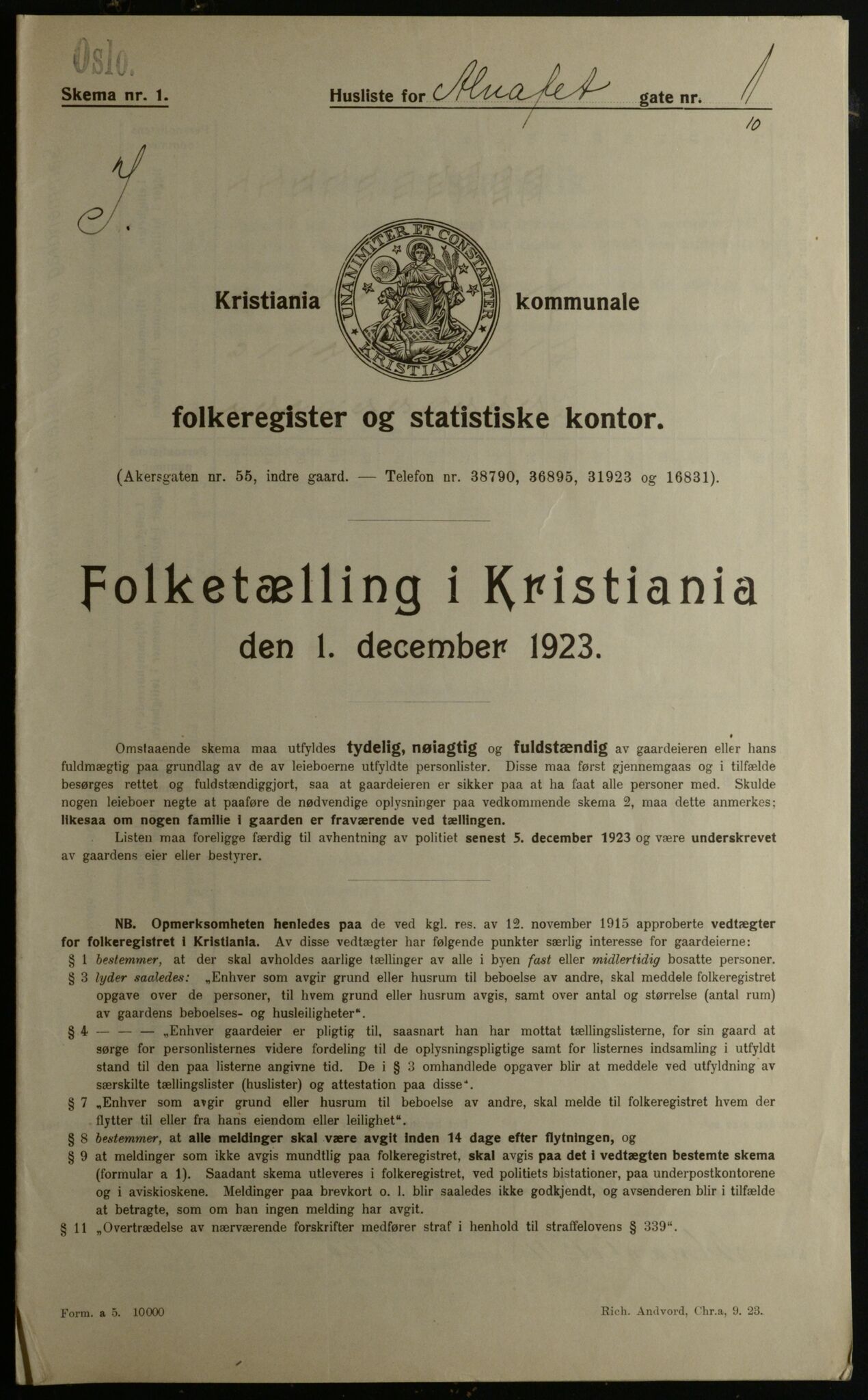 OBA, Kommunal folketelling 1.12.1923 for Kristiania, 1923, s. 1264