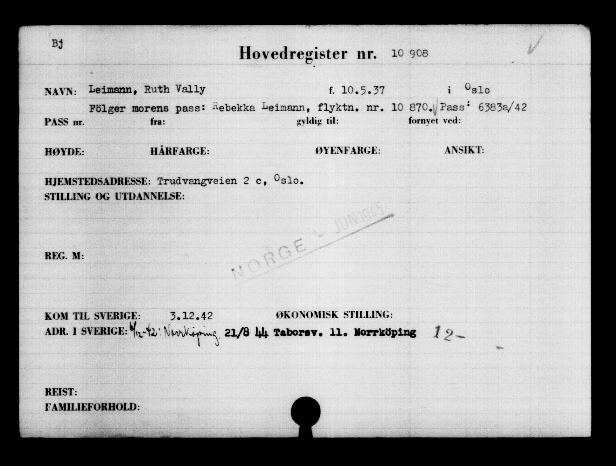 Utenriksstasjonene, Legasjonen i Stockholm, Flyktningkontoret, AV/RA-S-6753/V/Va/L0006: Kjesäterkartoteket, flyktninger med registreringsnr. 9400-12711, 1940-1945, s. 1727